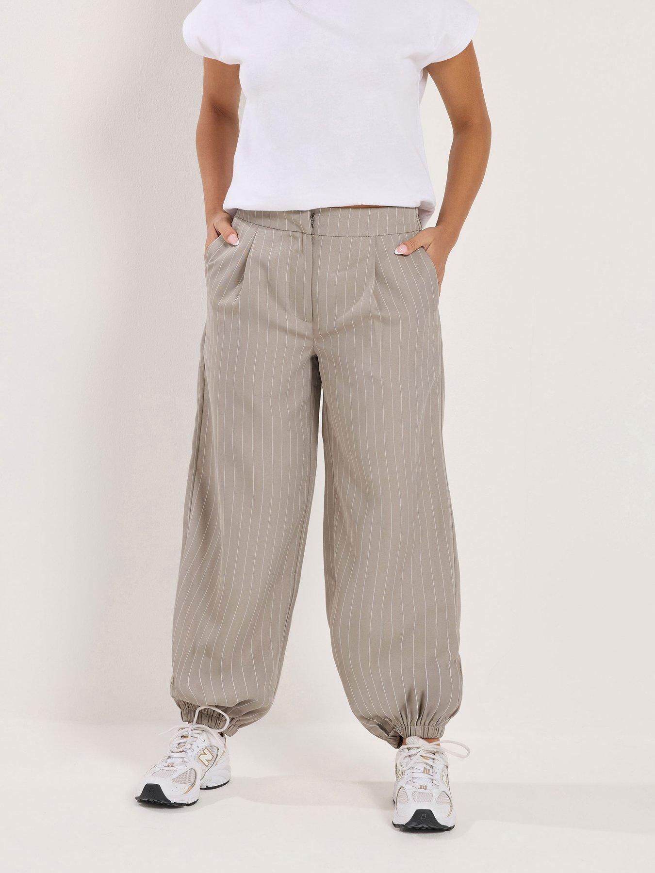 Image 1 of 5 of PixieGirl Petite Balloon Pinstripe Trouser - Grey