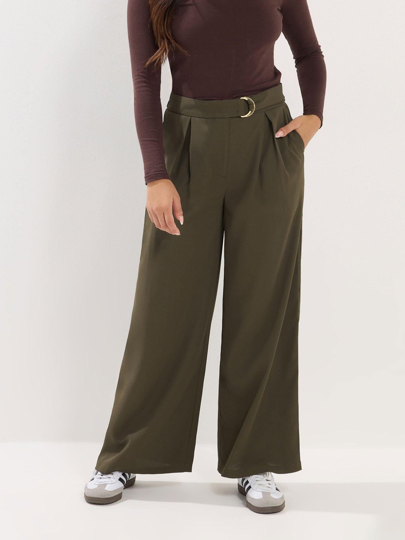 Image 1 of 5 of PixieGirl Petite Self Belt Buckle Wide Leg Trouser - Green