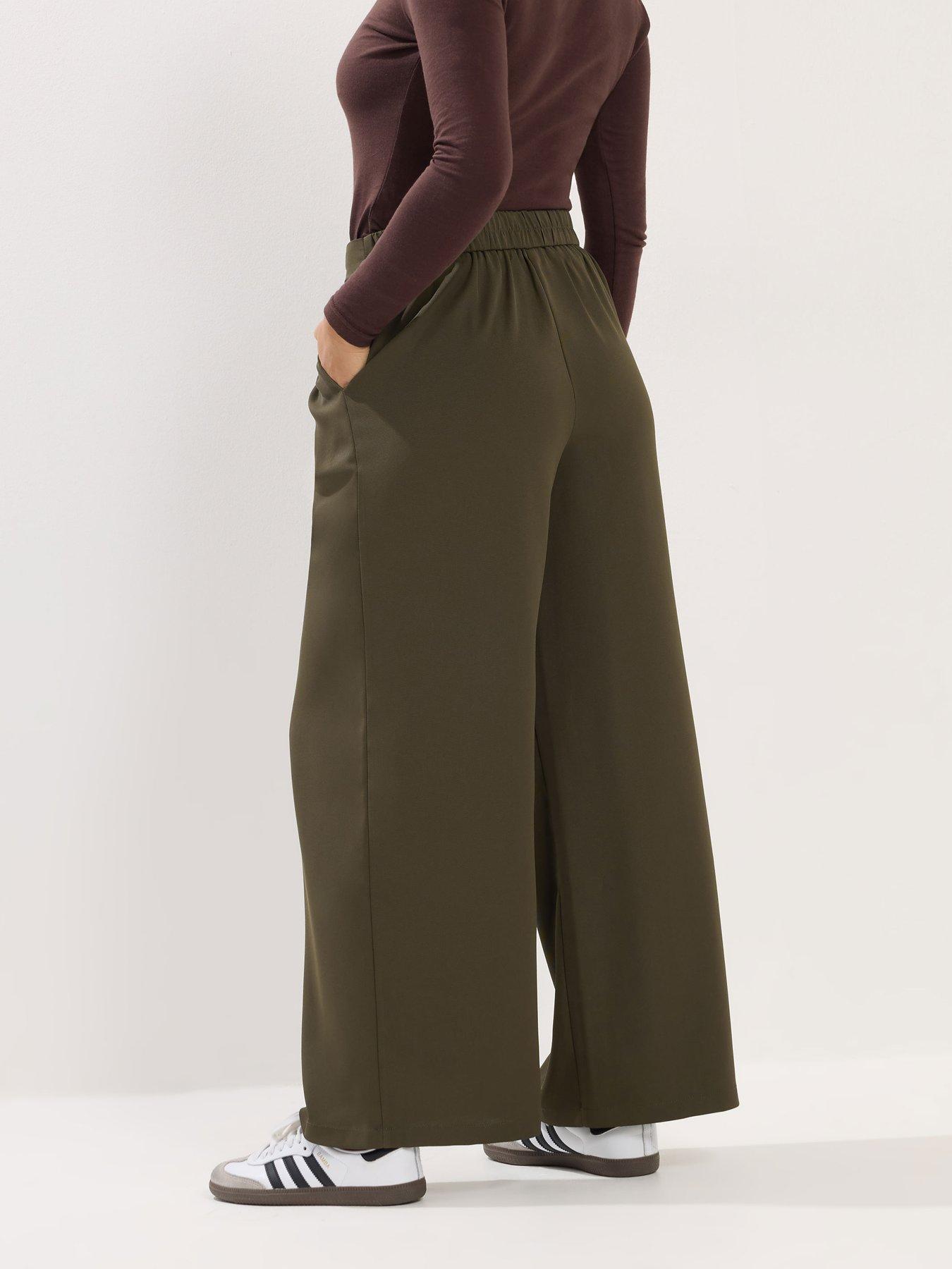 Image 2 of 5 of PixieGirl Petite Self Belt Buckle Wide Leg Trouser - Green