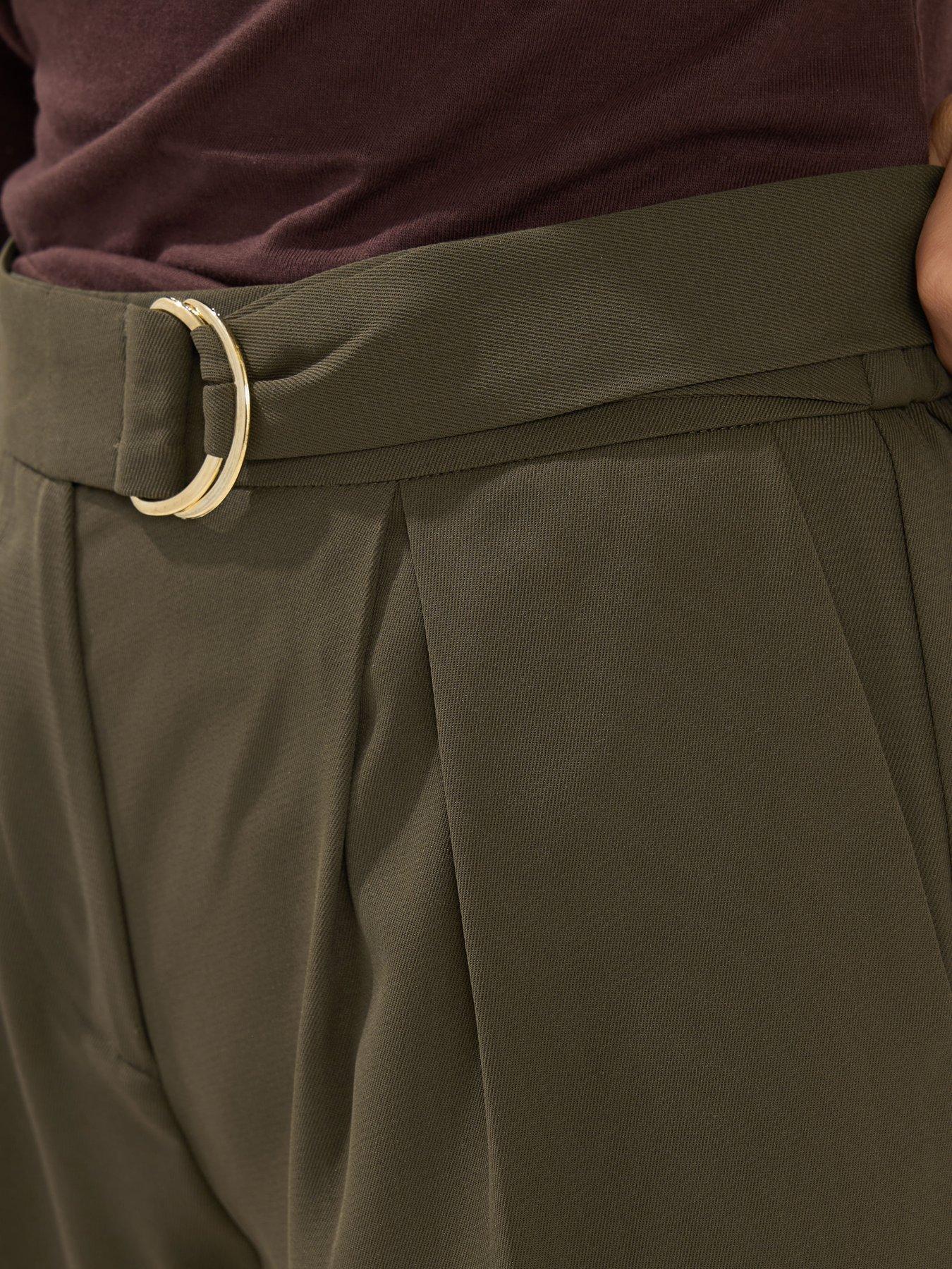 Image 4 of 5 of PixieGirl Petite Self Belt Buckle Wide Leg Trouser - Green