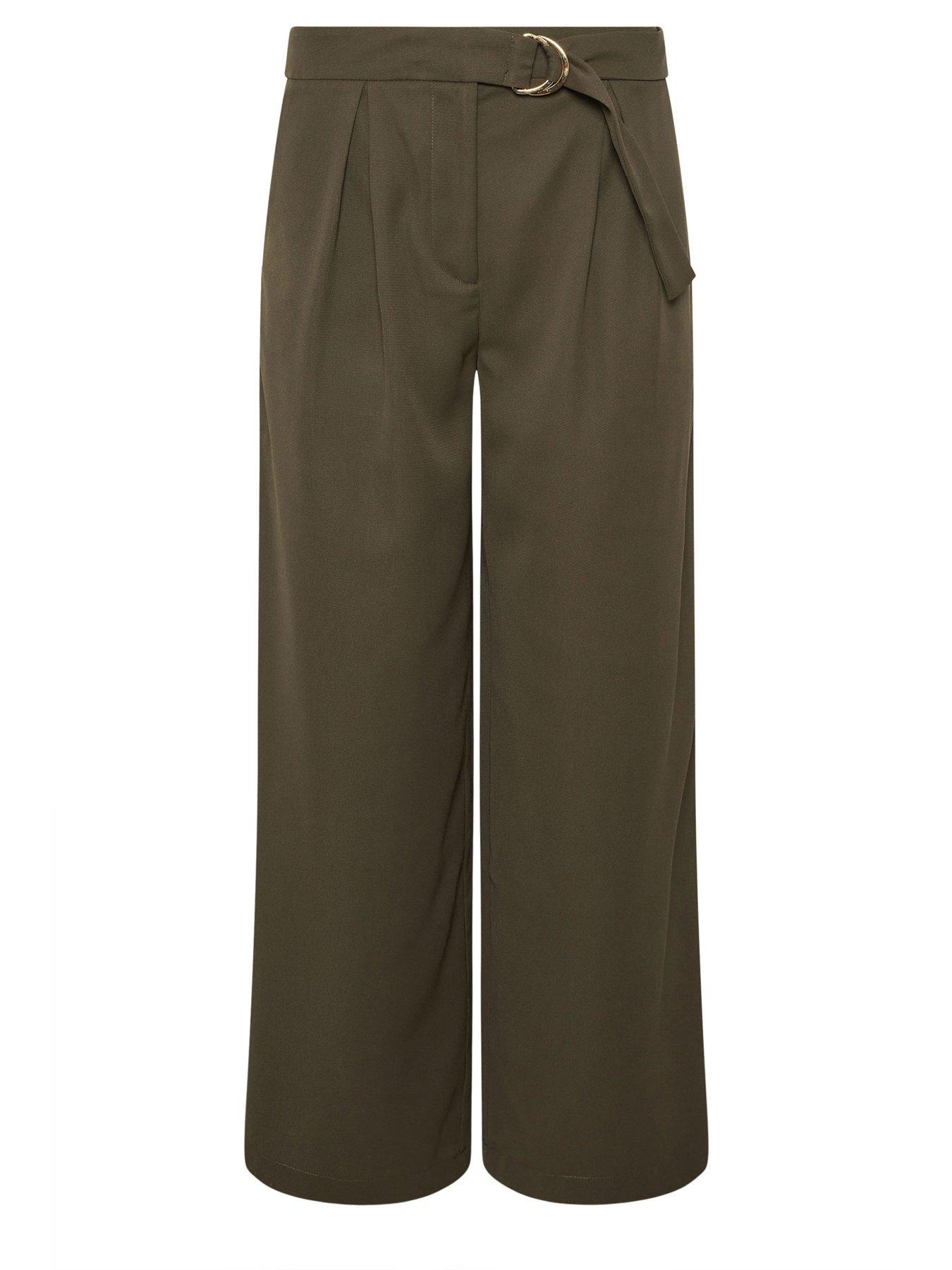 Image 5 of 5 of PixieGirl Petite Self Belt Buckle Wide Leg Trouser - Green
