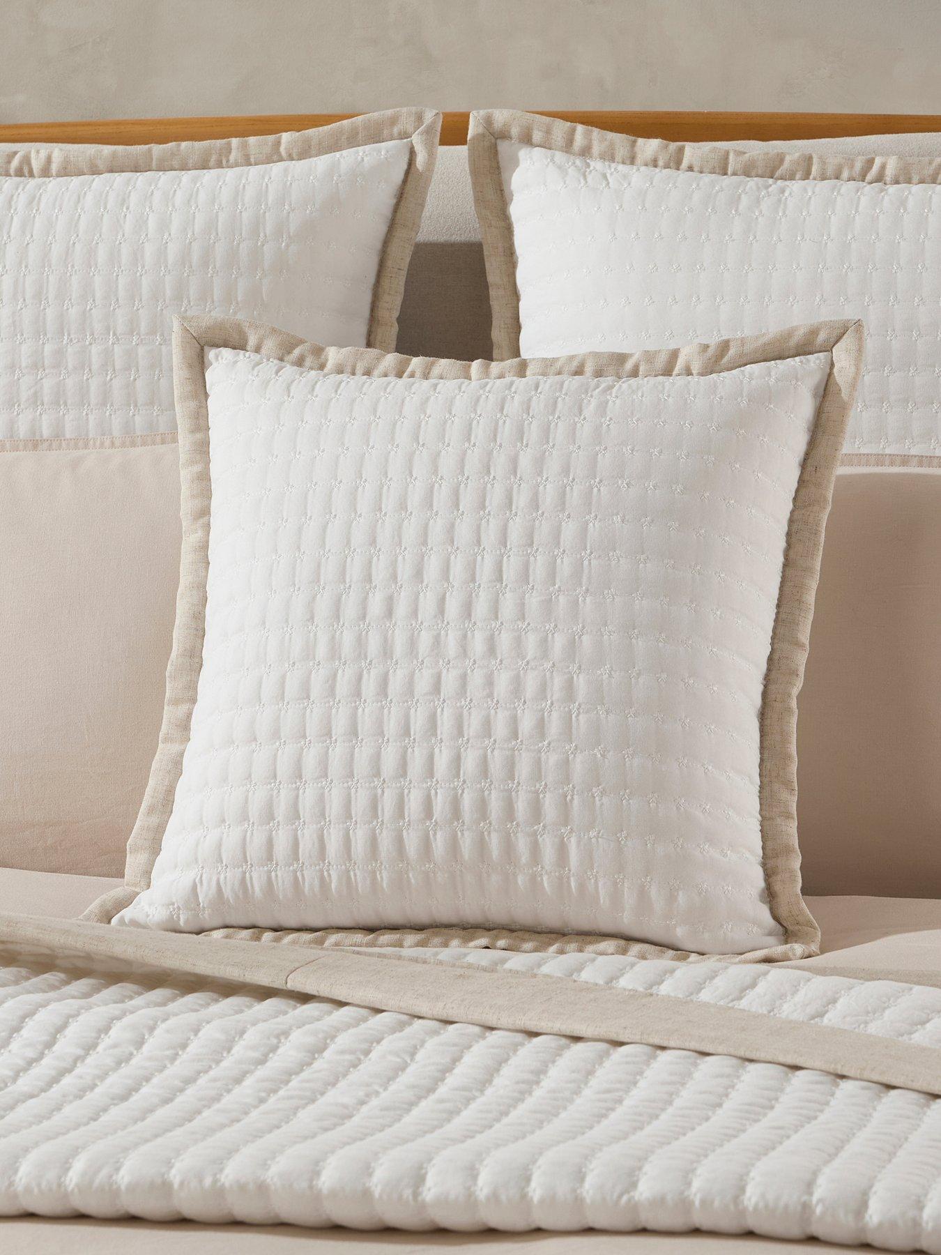Image 1 of 3 of Dusk Portobello Embroidered Linen Edge Cushion Cover - White/natural