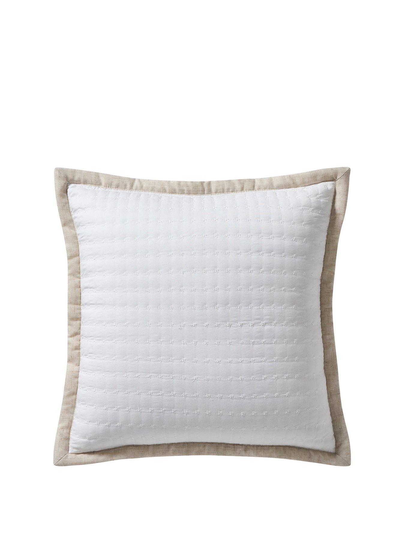 Image 2 of 3 of Dusk Portobello Embroidered Linen Edge Cushion Cover - White/natural