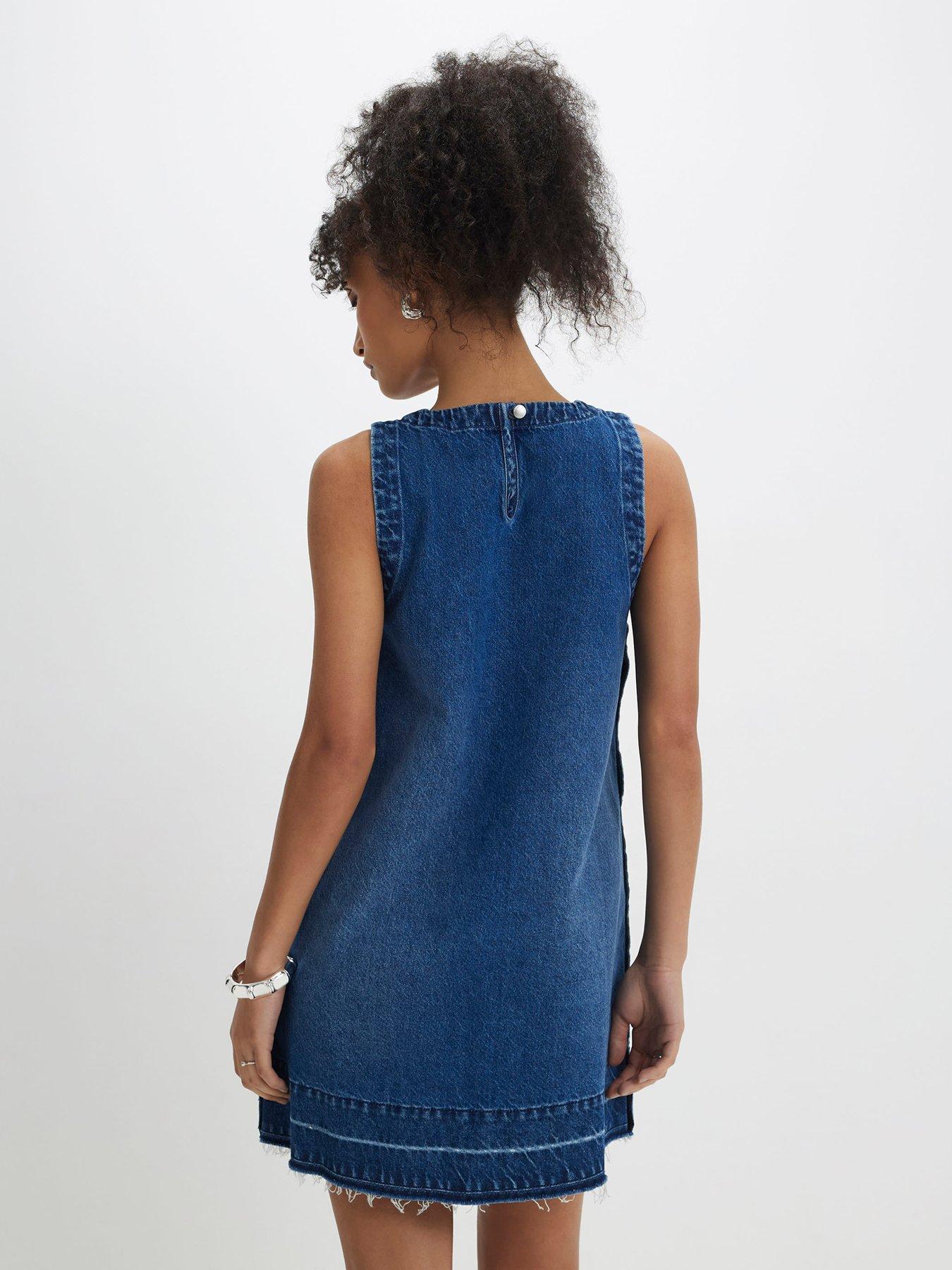 Image 2 of 6 of River Island Ellis Mini&nbsp;Popper Dress - Blue