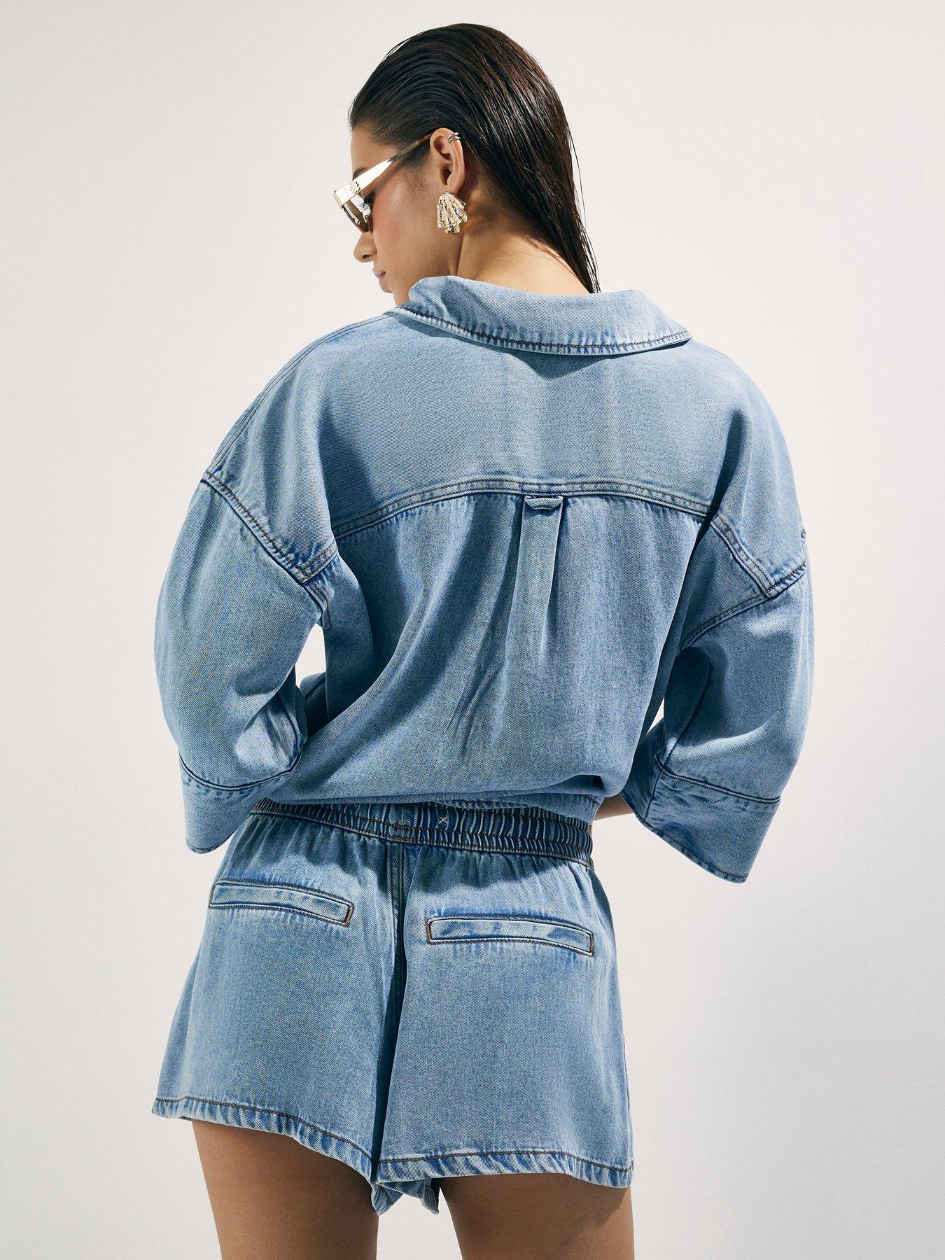 Image 2 of 4 of River Island Tie Waist Co-ord Shorts - Blue