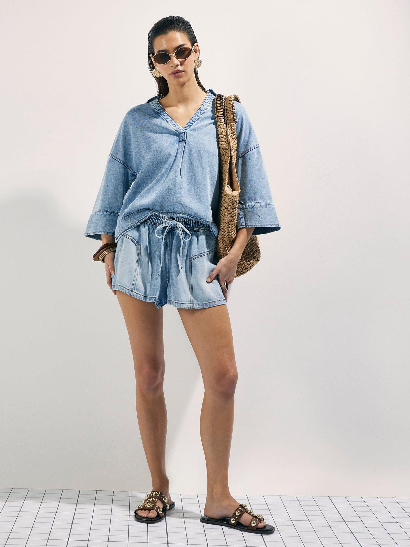 Image 3 of 4 of River Island Tie Waist Co-ord Shorts - Blue