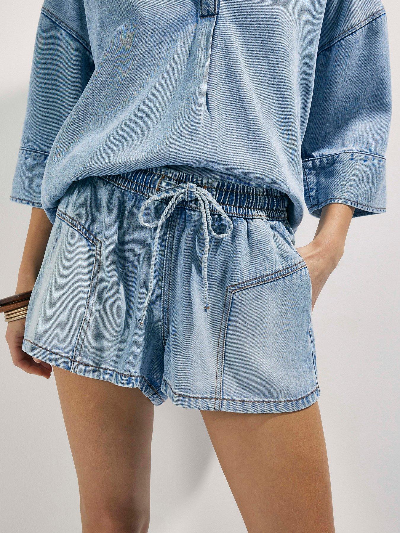 Image 4 of 4 of River Island Tie Waist Co-ord Shorts - Blue