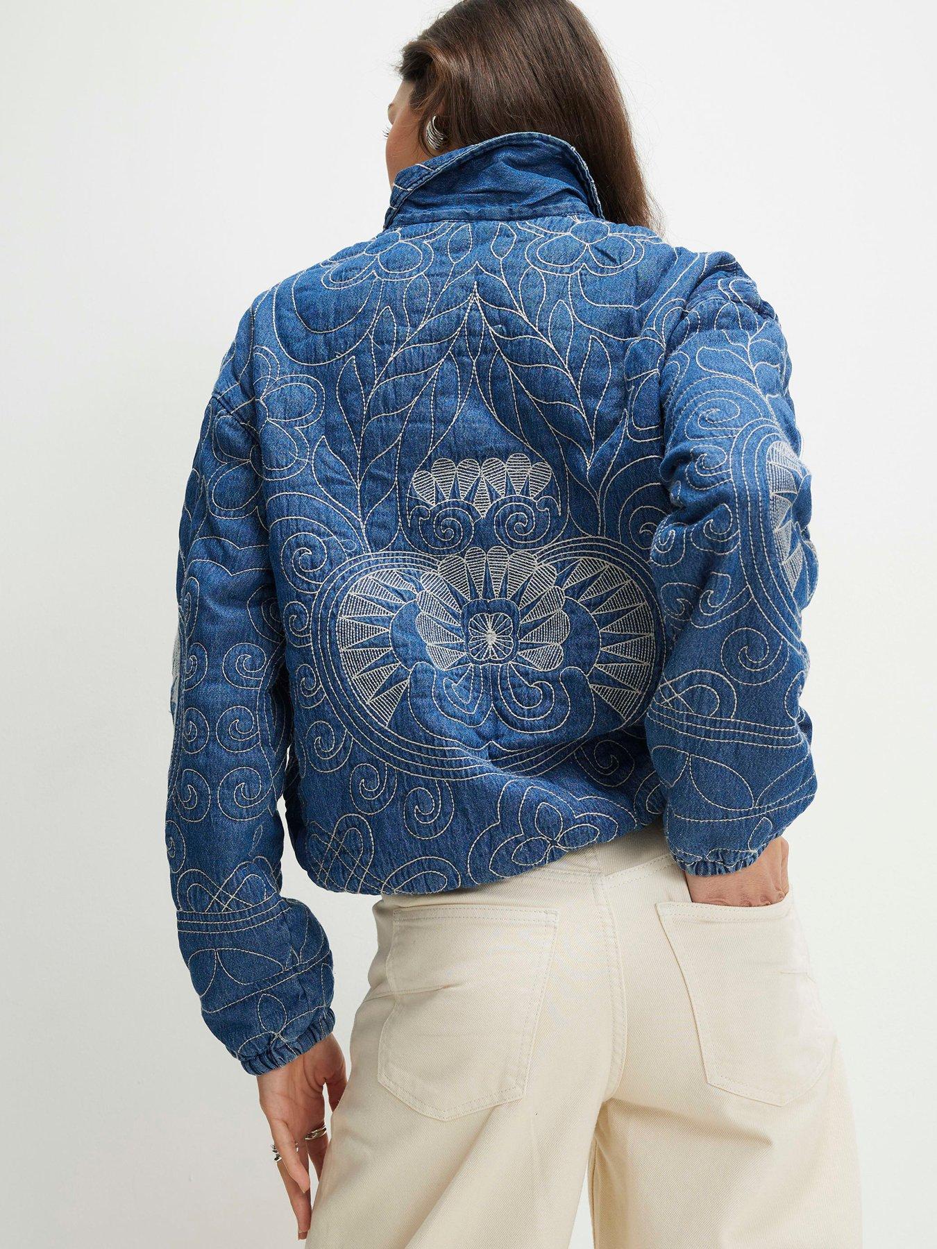 Image 2 of 6 of River Island Virgo Embellished Quilted Bomber Jacket - Blue