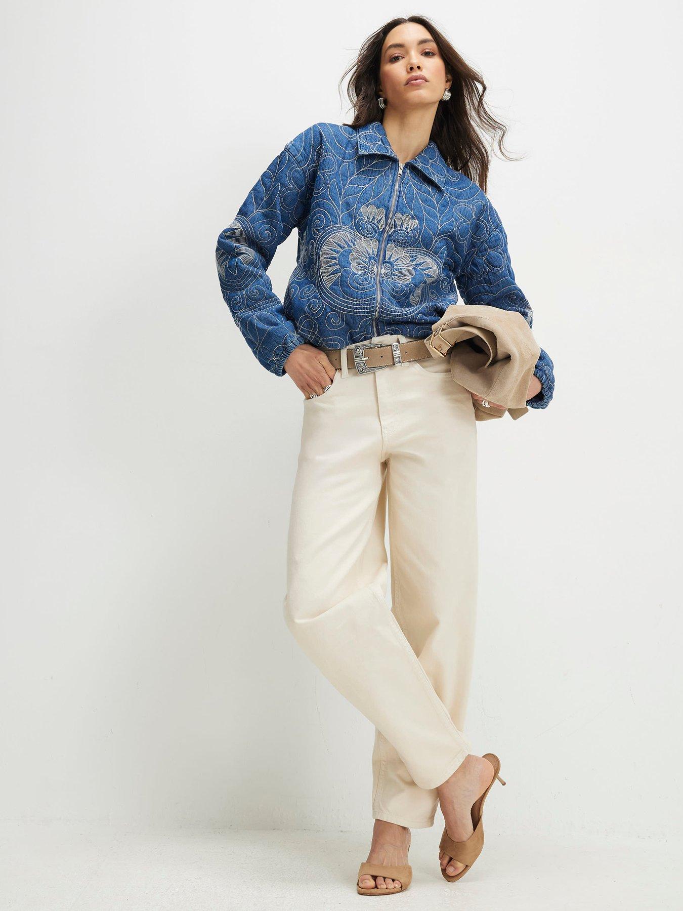 Image 3 of 6 of River Island Virgo Embellished Quilted Bomber Jacket - Blue