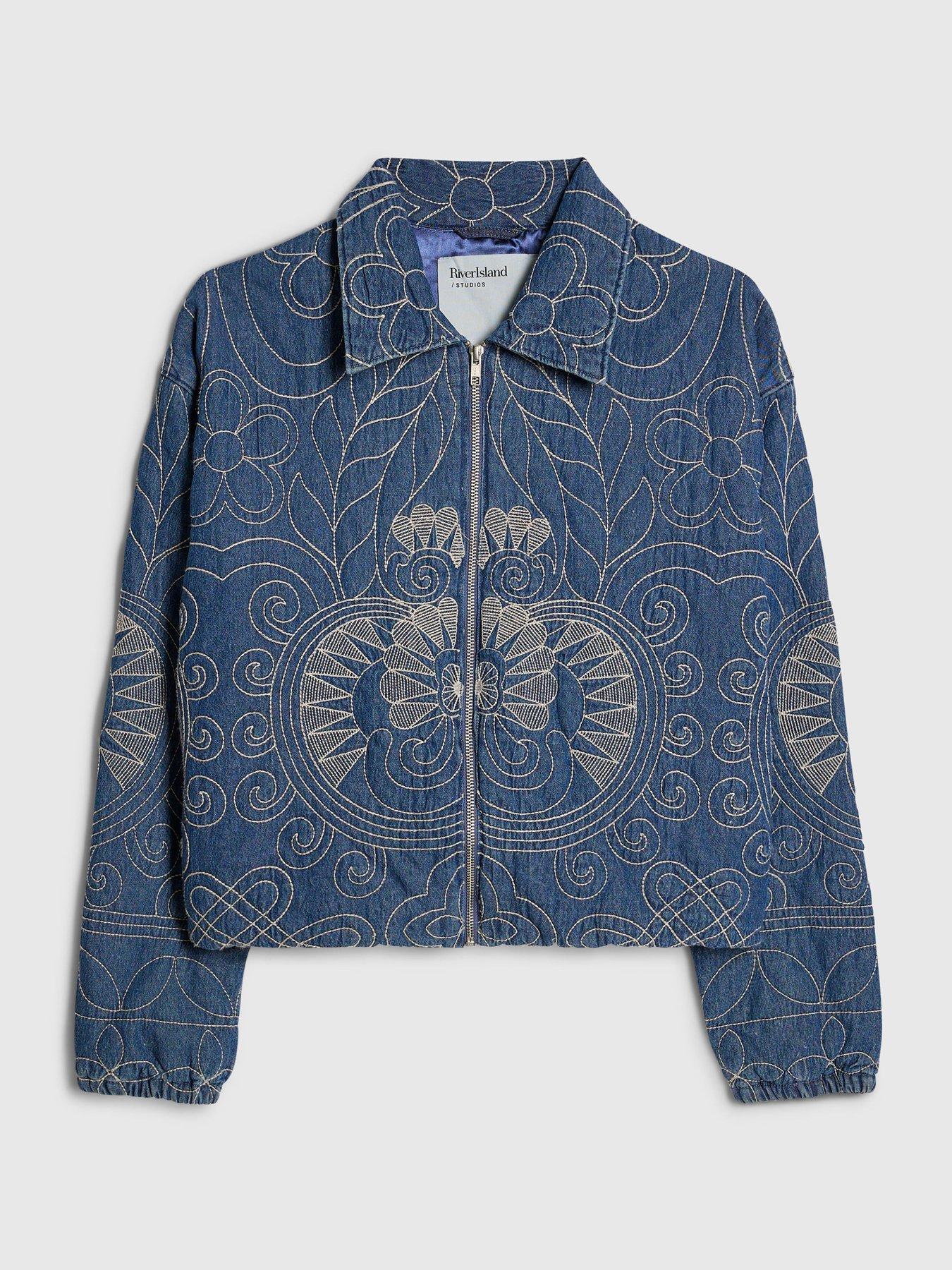 Image 5 of 6 of River Island Virgo Embellished Quilted Bomber Jacket - Blue