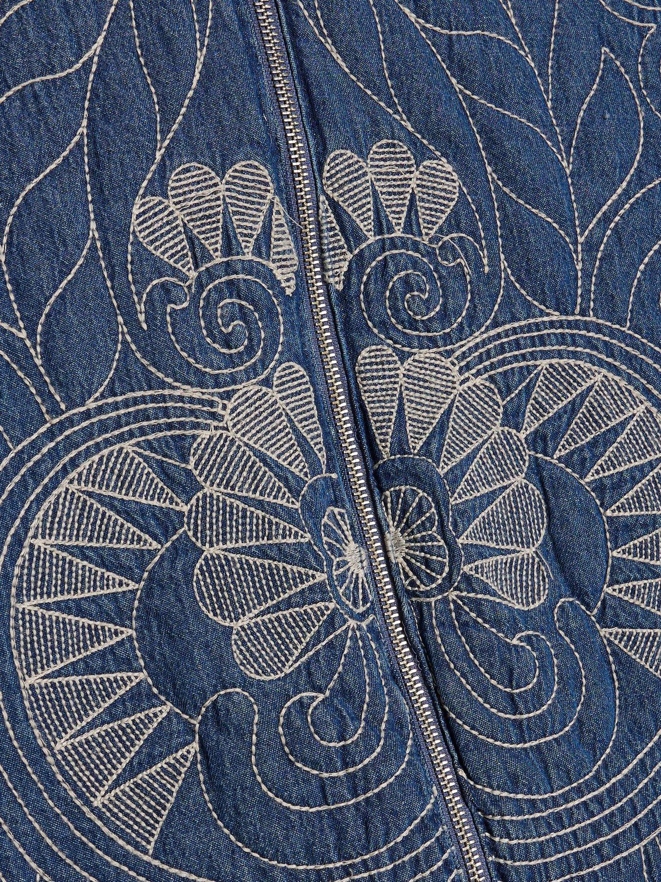 Image 6 of 6 of River Island Virgo Embellished Quilted Bomber Jacket - Blue