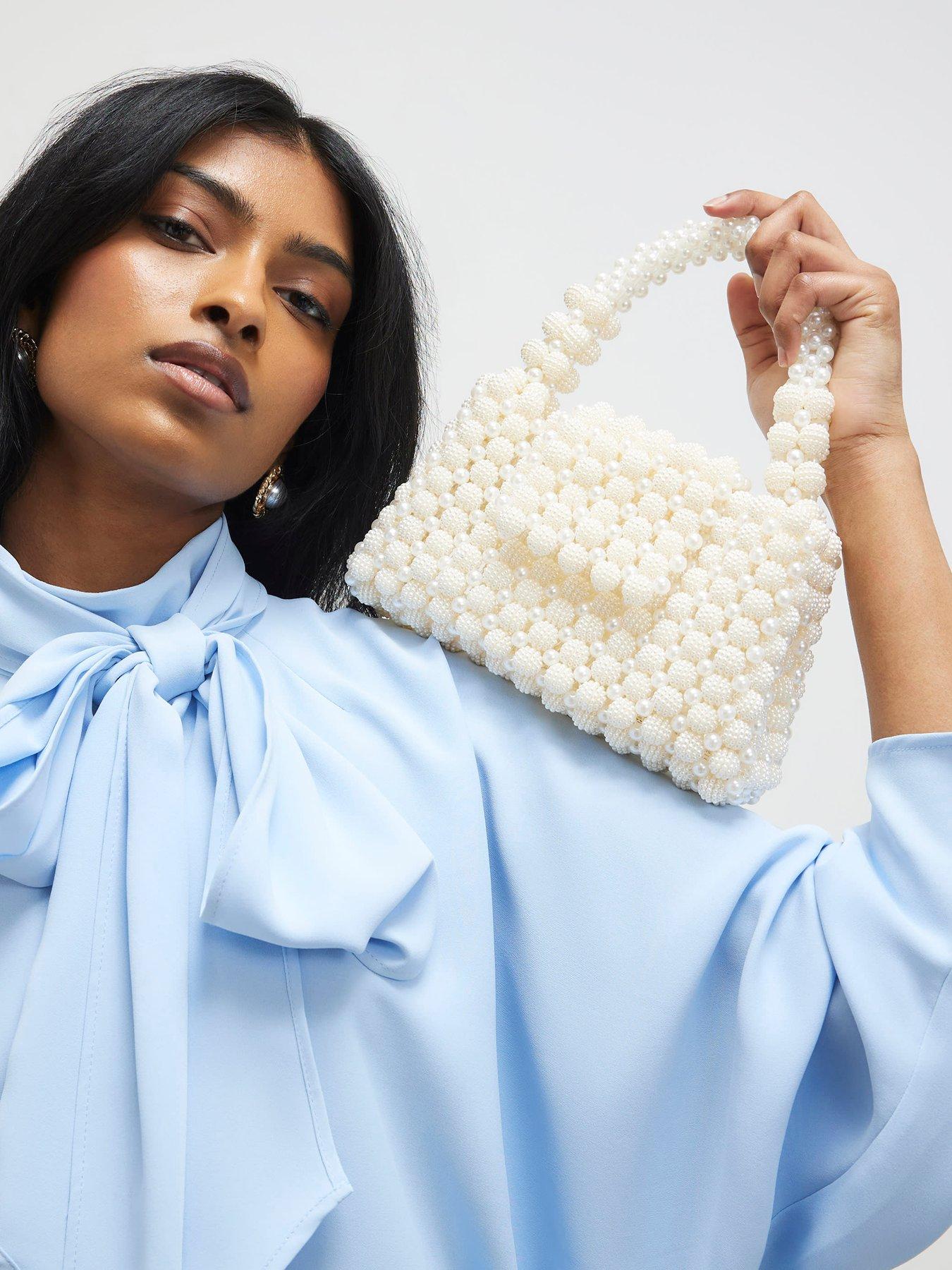 River Island Beaded Pearl Clutch Bag - White