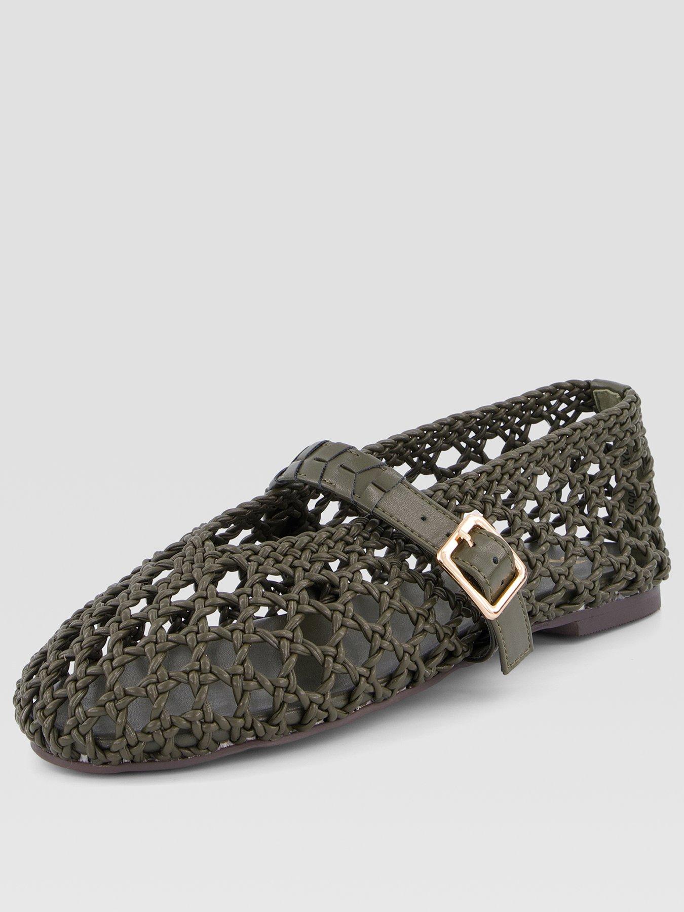 Image 2 of 7 of The Very Collection Extra Wide Fit Woven Ballerina Flats - Khaki