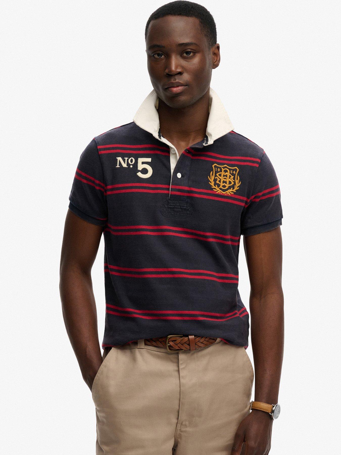 Superdry Double Emblem Jersey Short Sleeve Rugby Polo Top - Navy