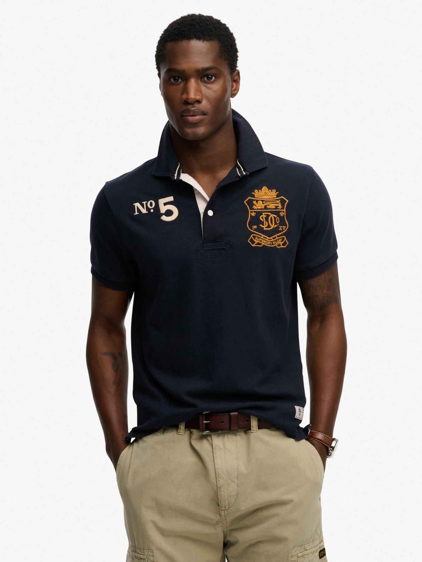 Superdry Double Emblem Jersey Short Sleeve Rugby Polo Top - Navy