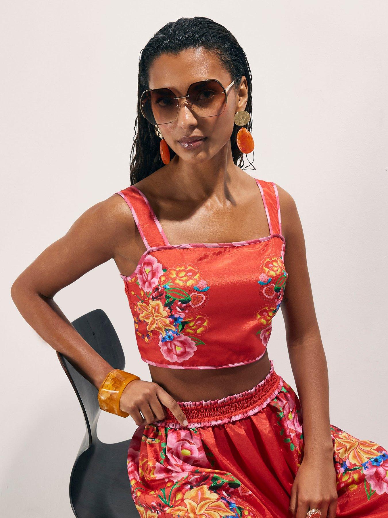 River Island Floral Crop Co-ord Top - Red