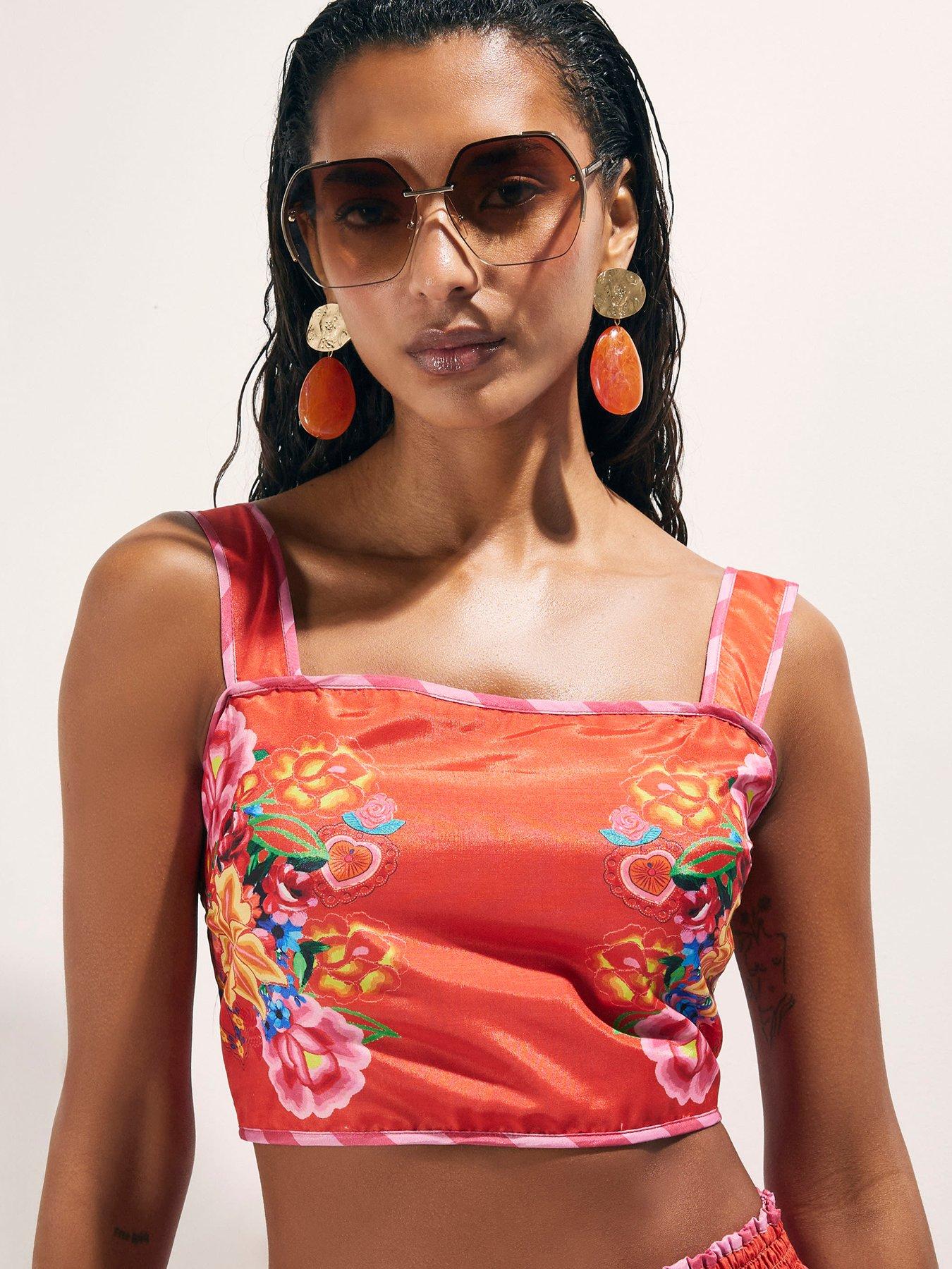 Image 4 of 4 of River Island Floral Crop Top - Red
