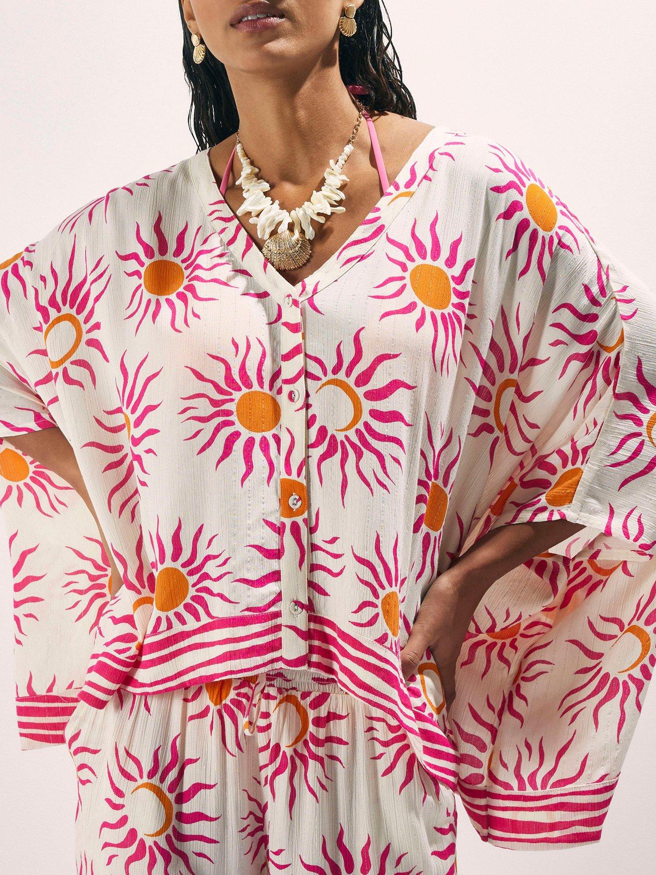 River Island Long Sleeve Sun Print Blouse - White