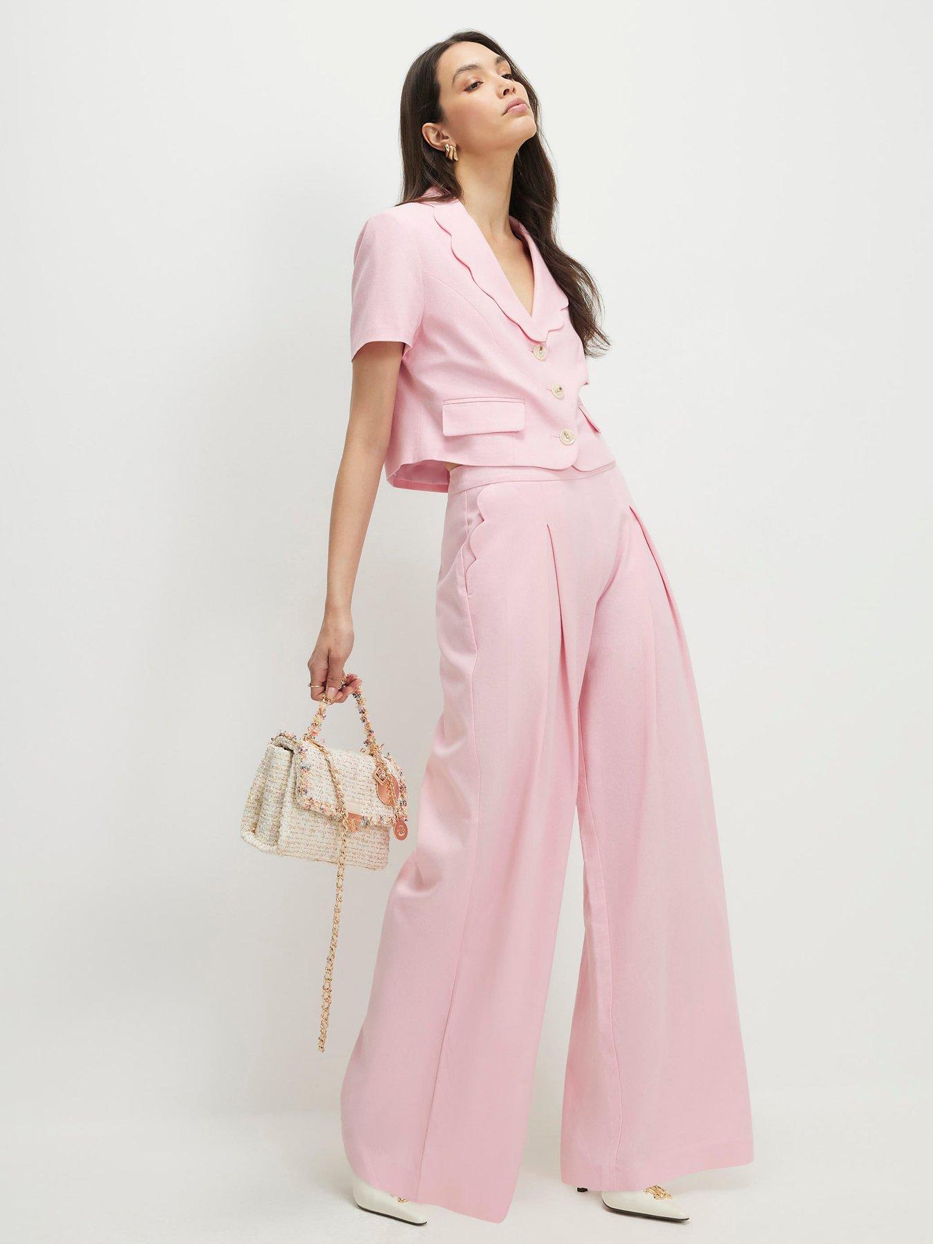 River Island Pink Scallop Linen Wide Leg Trs Co-ord