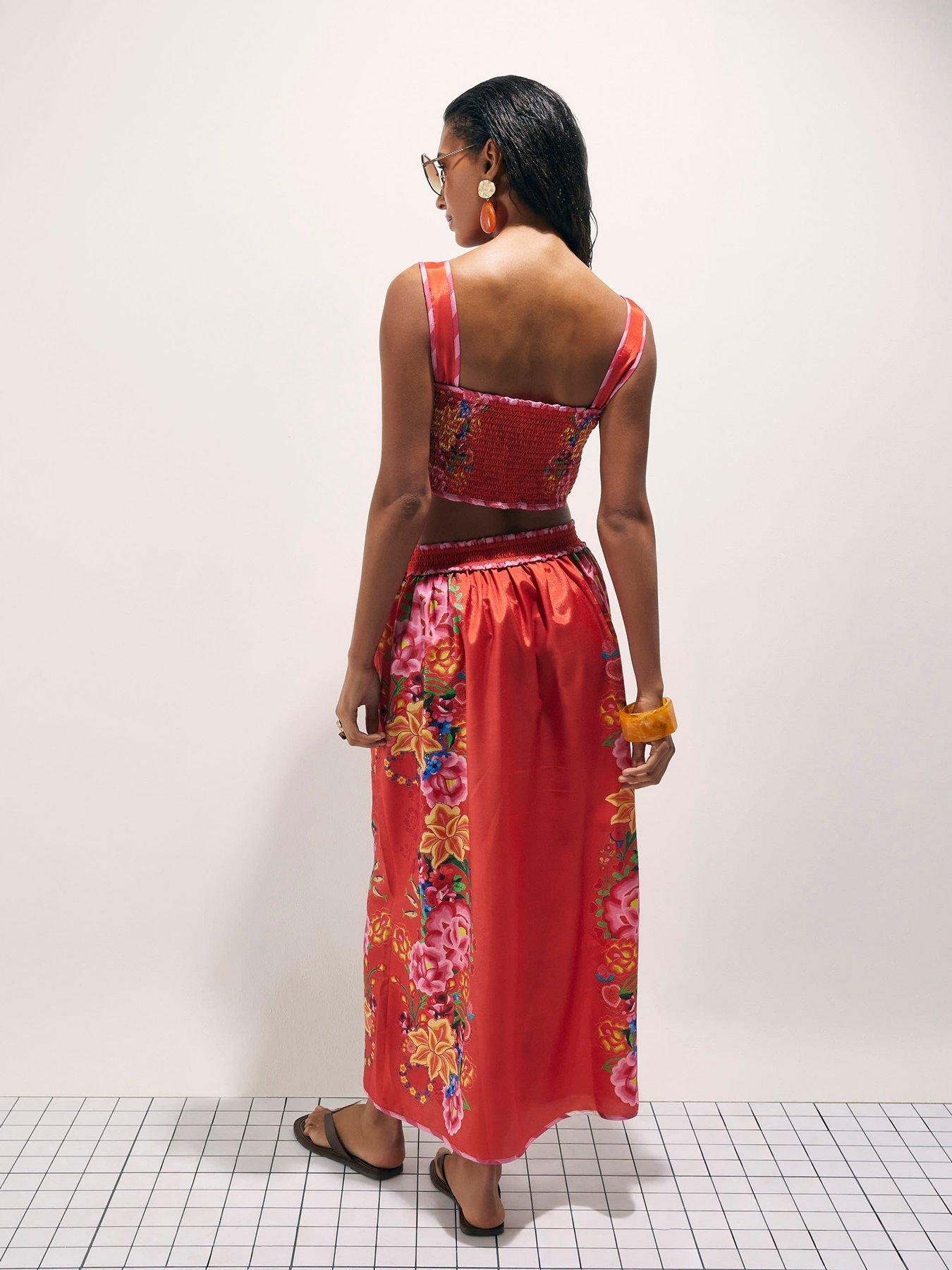 Image 2 of 4 of River Island Floral Embroidered Maxi Skirt - Red