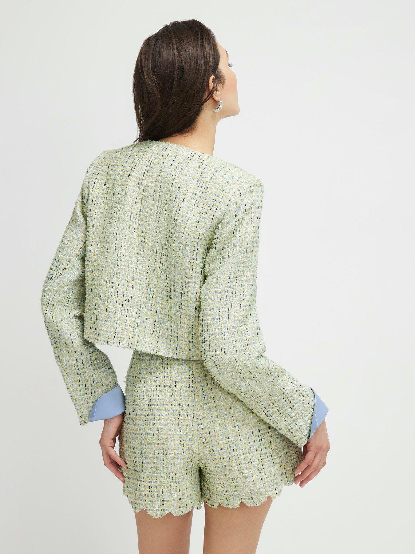 Image 2 of 4 of River Island Scallop Boucle Trophy Jacket - Green