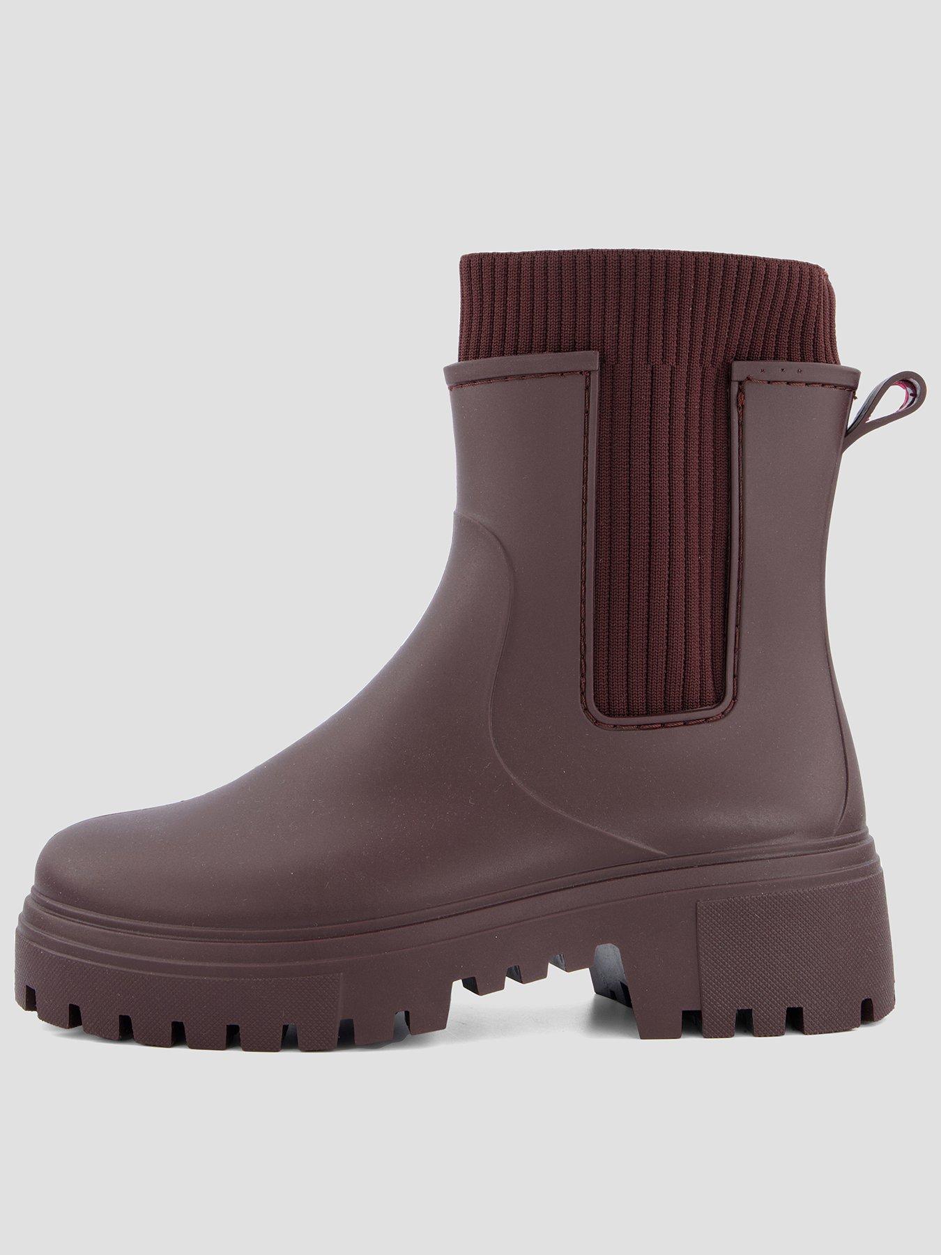 The Very Collection Rib Ankle Wellington Boot - Burgundy