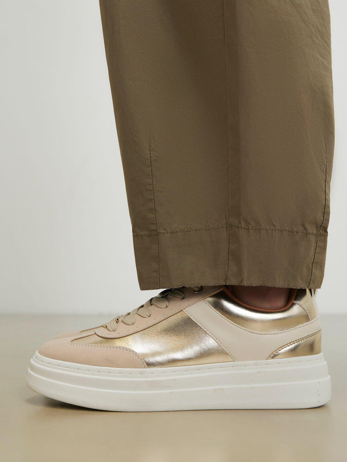 River Island Retro Platform Lace Up Trainer - Gold