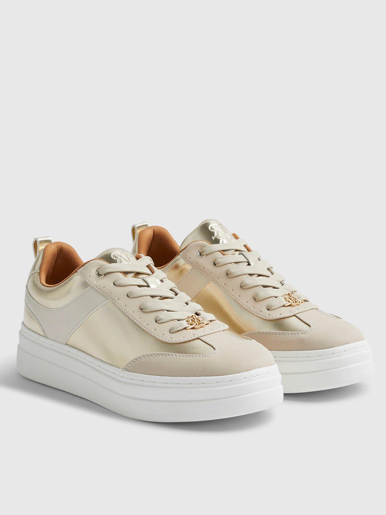 Image 3 of 6 of River Island Retro Platform Lace Up Trainer - Gold