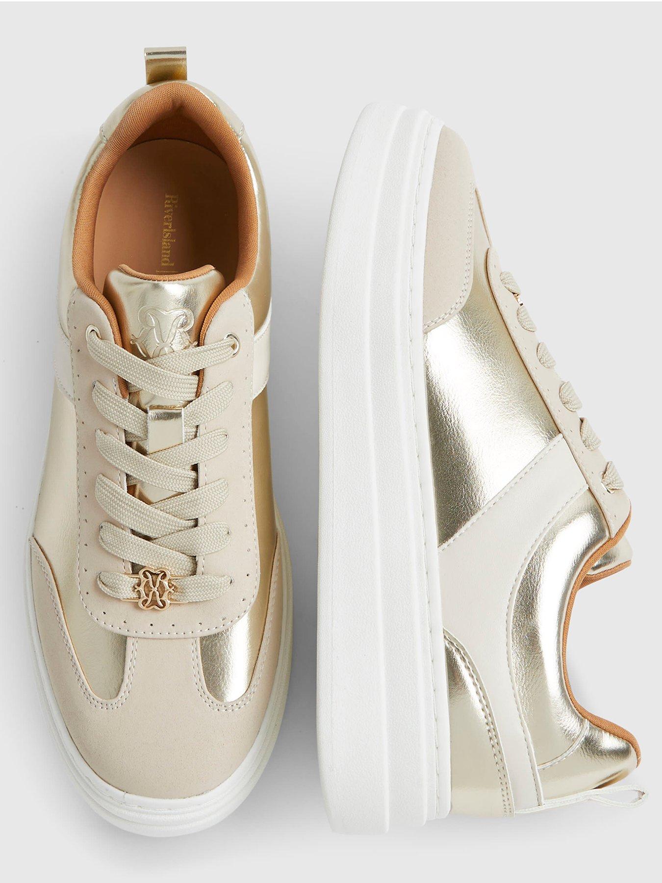 Image 5 of 6 of River Island Retro Platform Lace Up Trainer - Gold