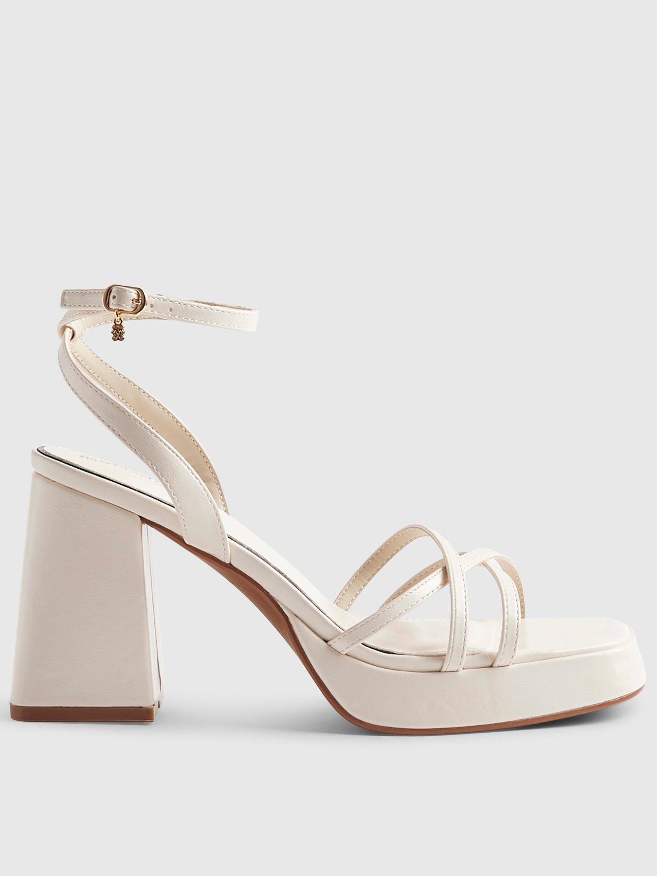 River Island Block Heel Cross Strap Sandal - White