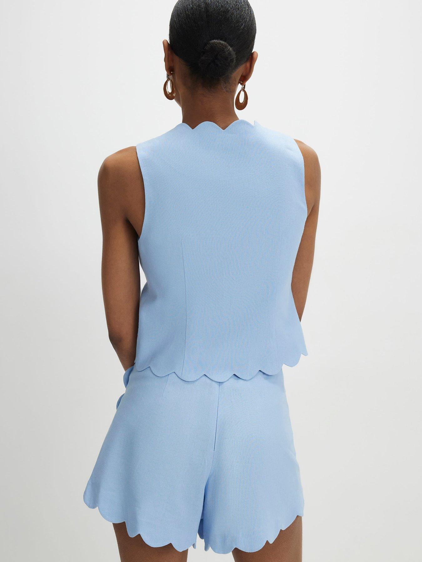 Image 2 of 4 of River Island Blue - Light Scallop Linen Short Co-ord