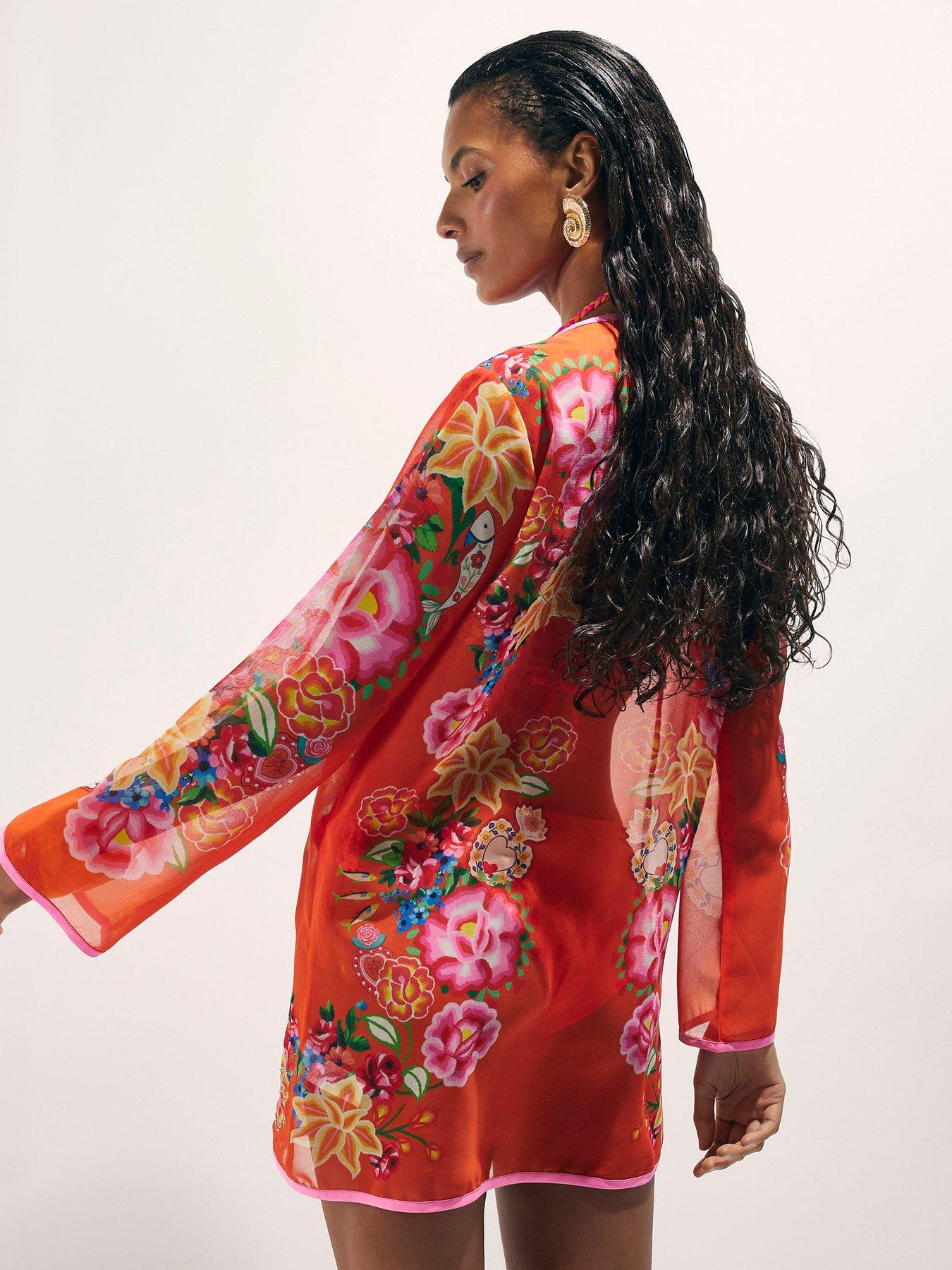  image of river-island-floral-emb-border-tunic-orange