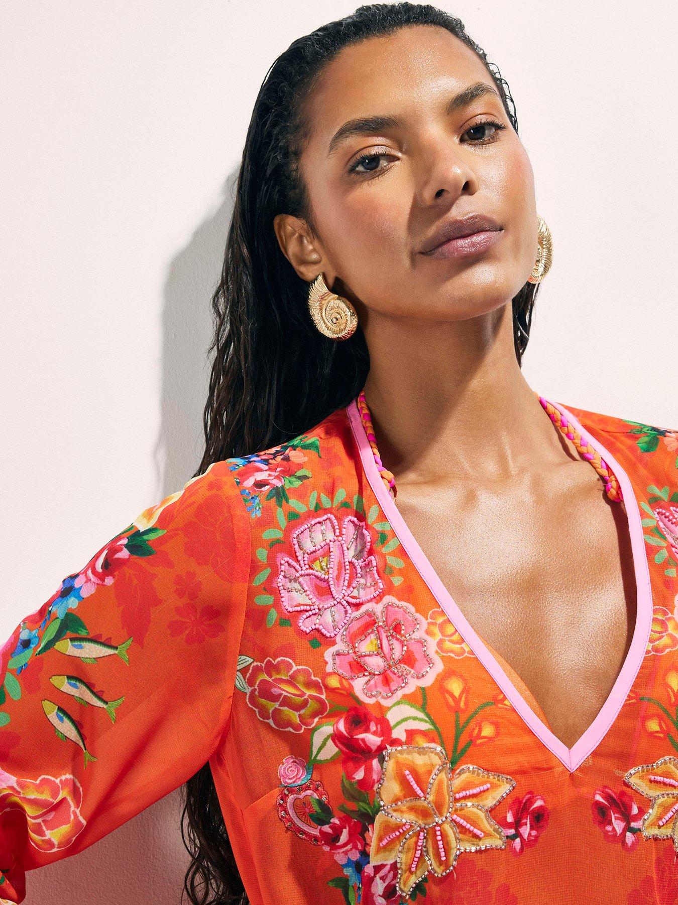  image of river-island-floral-emb-border-tunic-orange