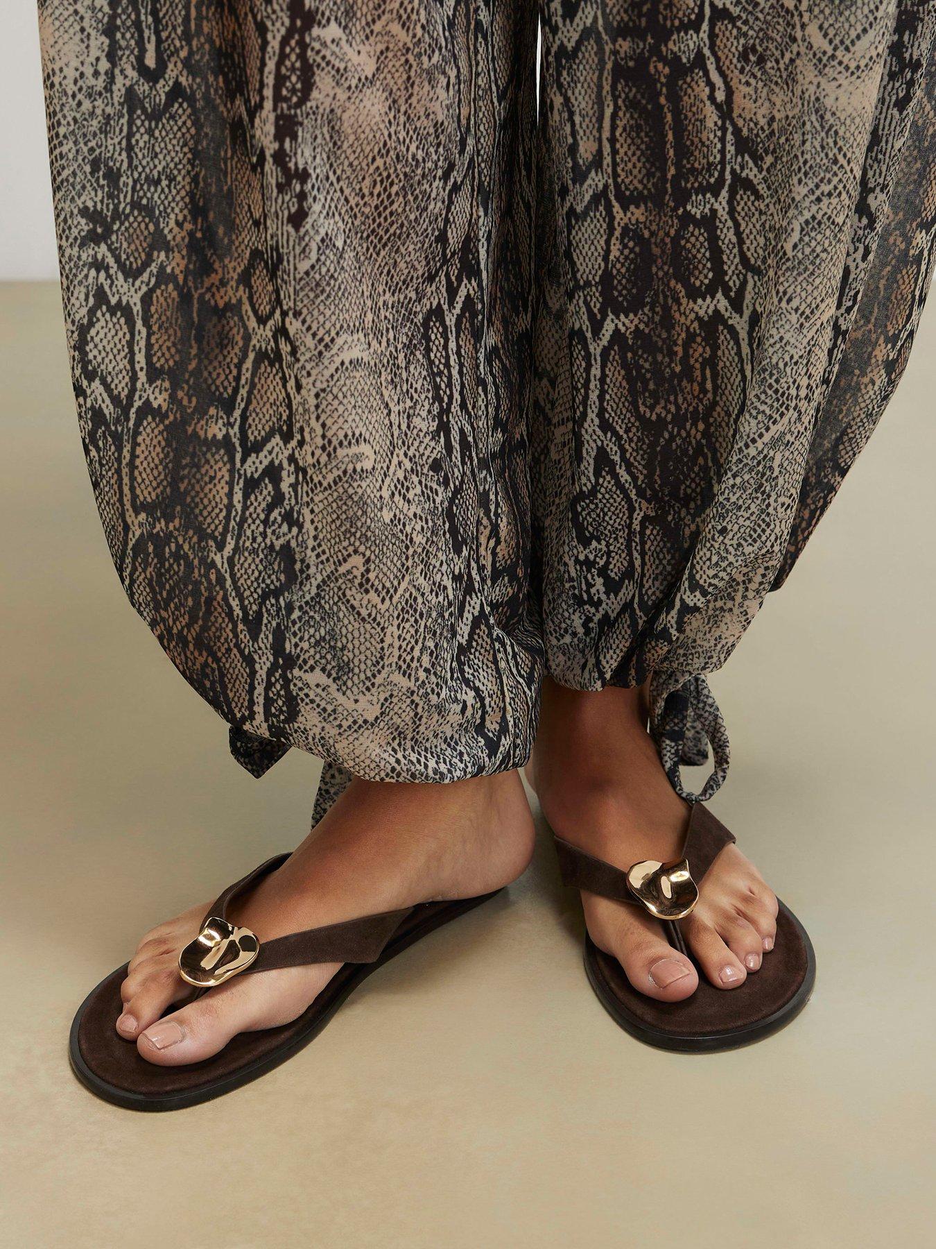 Image 1 of 5 of River Island Toe Thong Flat Sandals - Brown