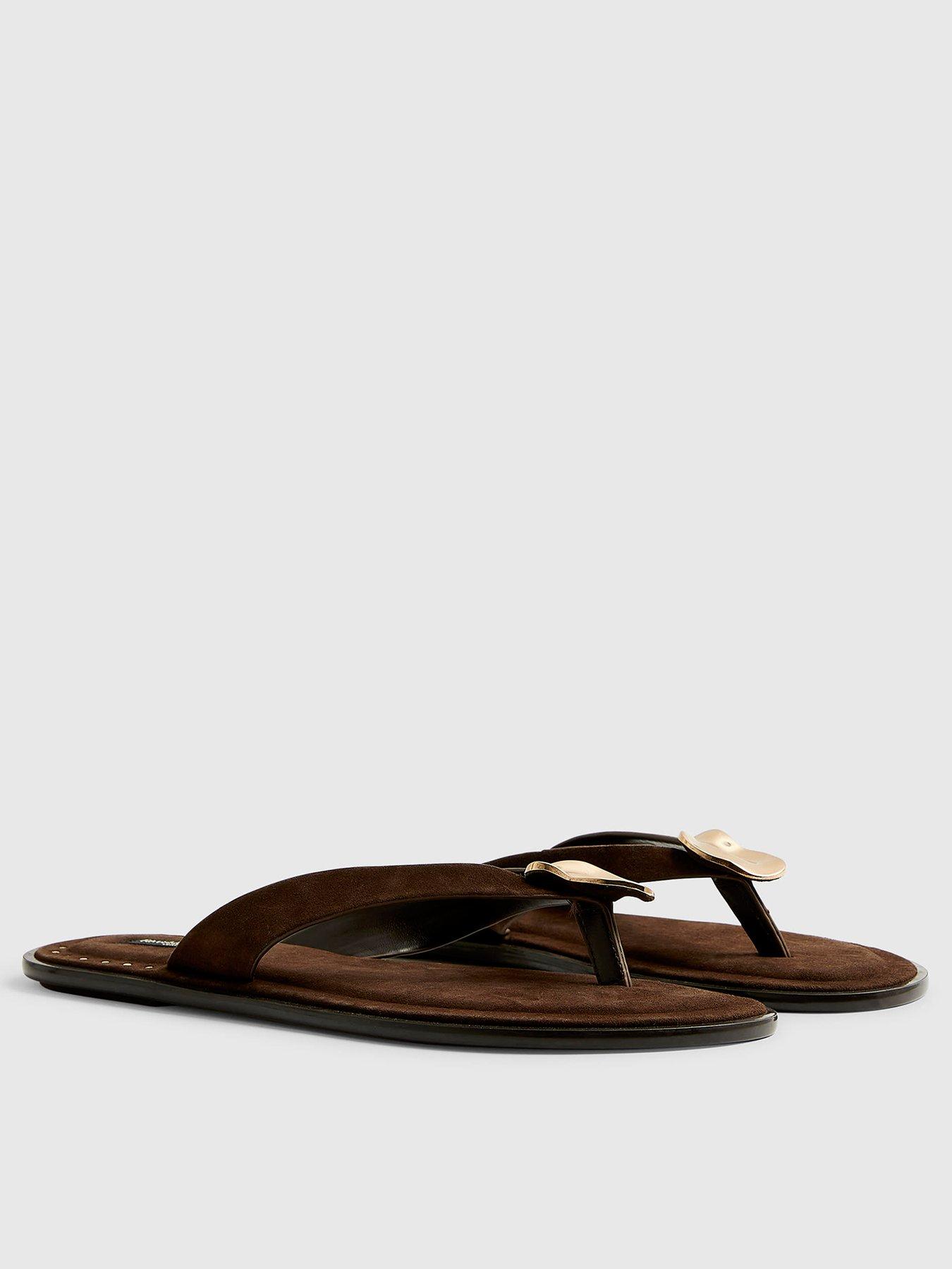 Image 2 of 5 of River Island Toe Thong Flat Sandals - Brown