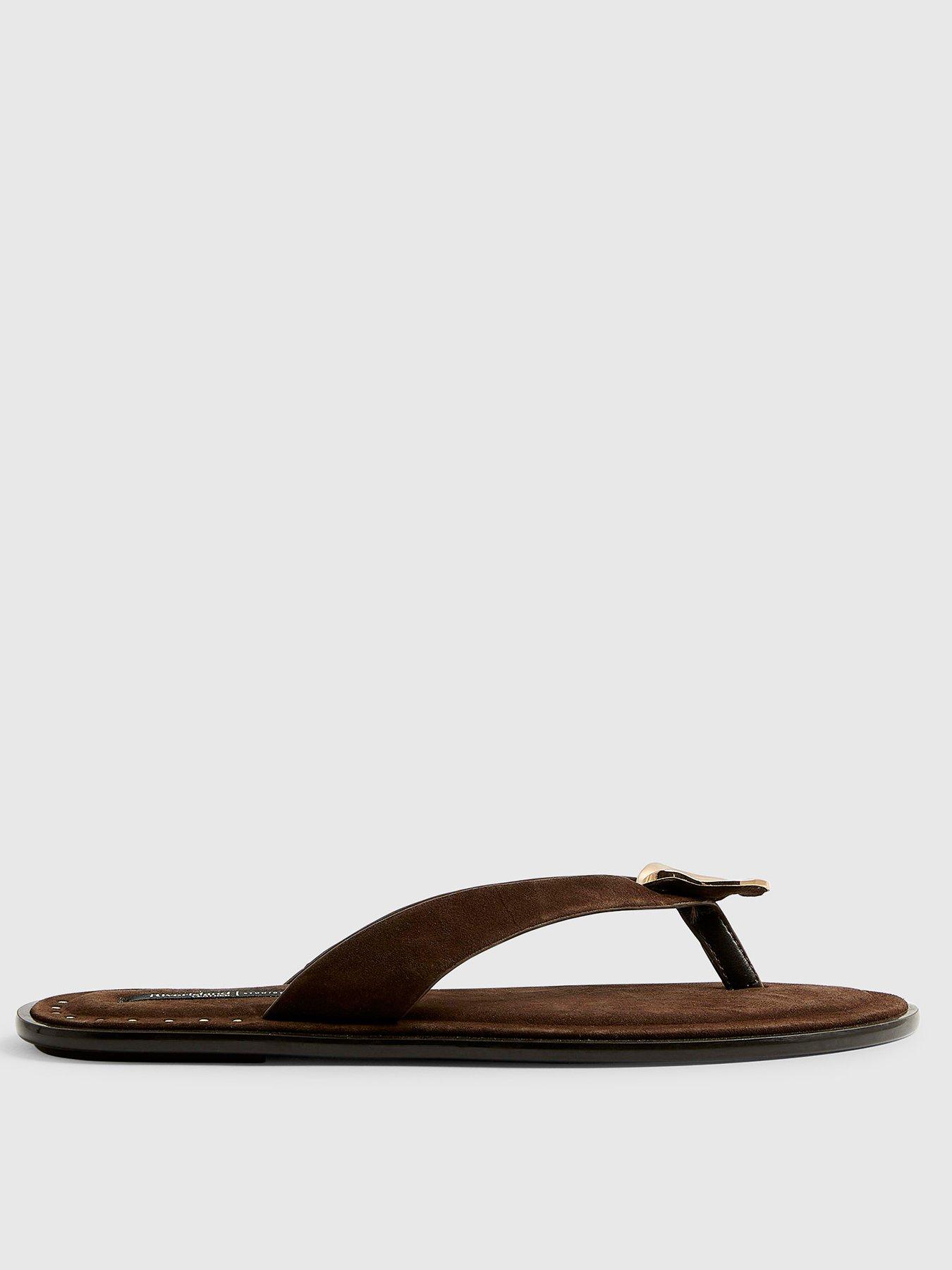 Image 3 of 5 of River Island Toe Thong Flat Sandals - Brown