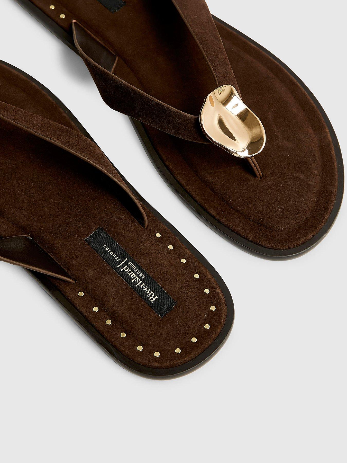 Image 5 of 5 of River Island Toe Thong Flat Sandals - Brown