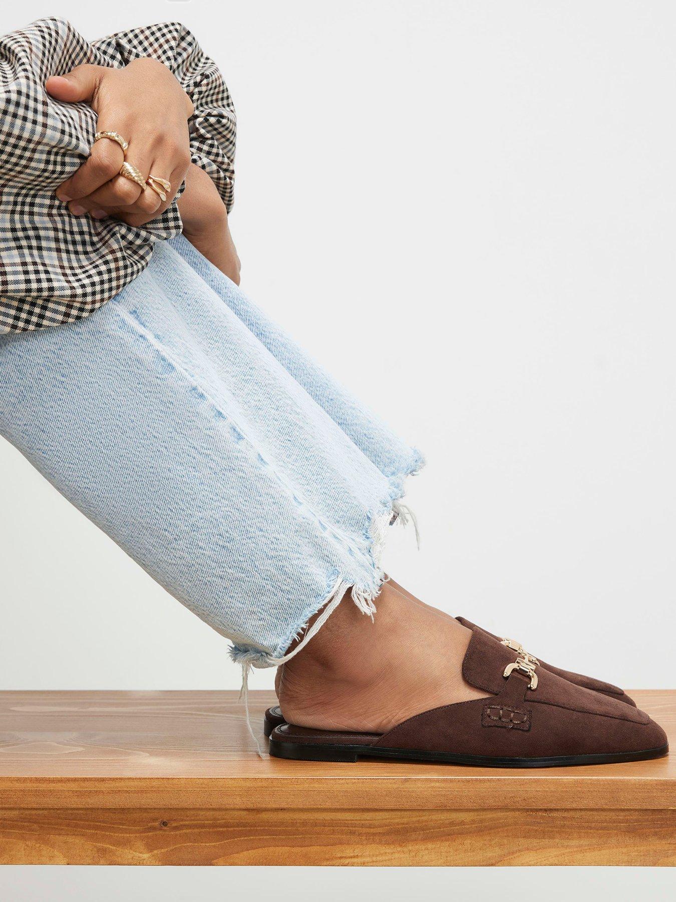 River Island Suedette Backless Loafers - Brown