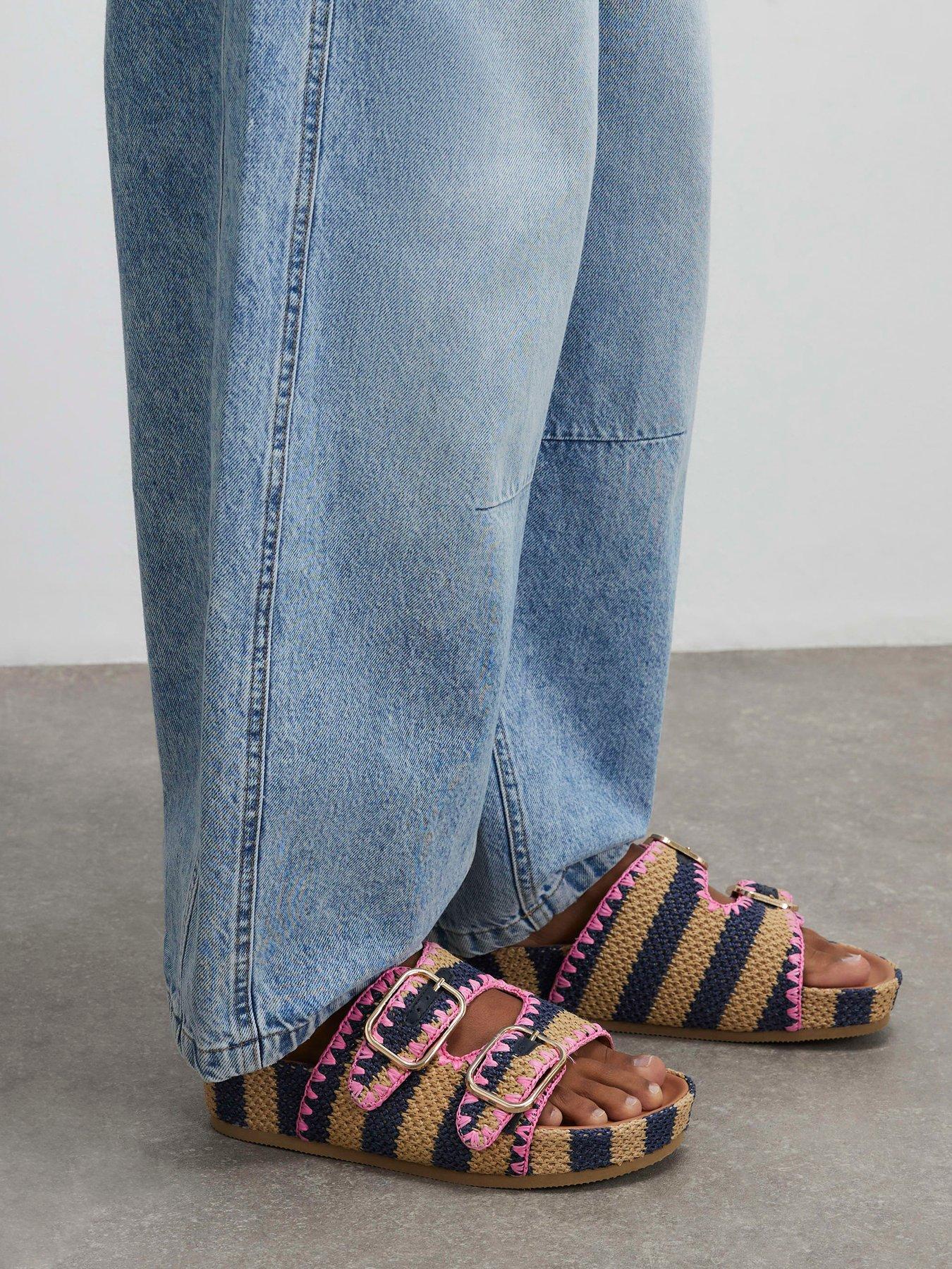 River Island Stripe Raffia Footbed Sandal - Blue