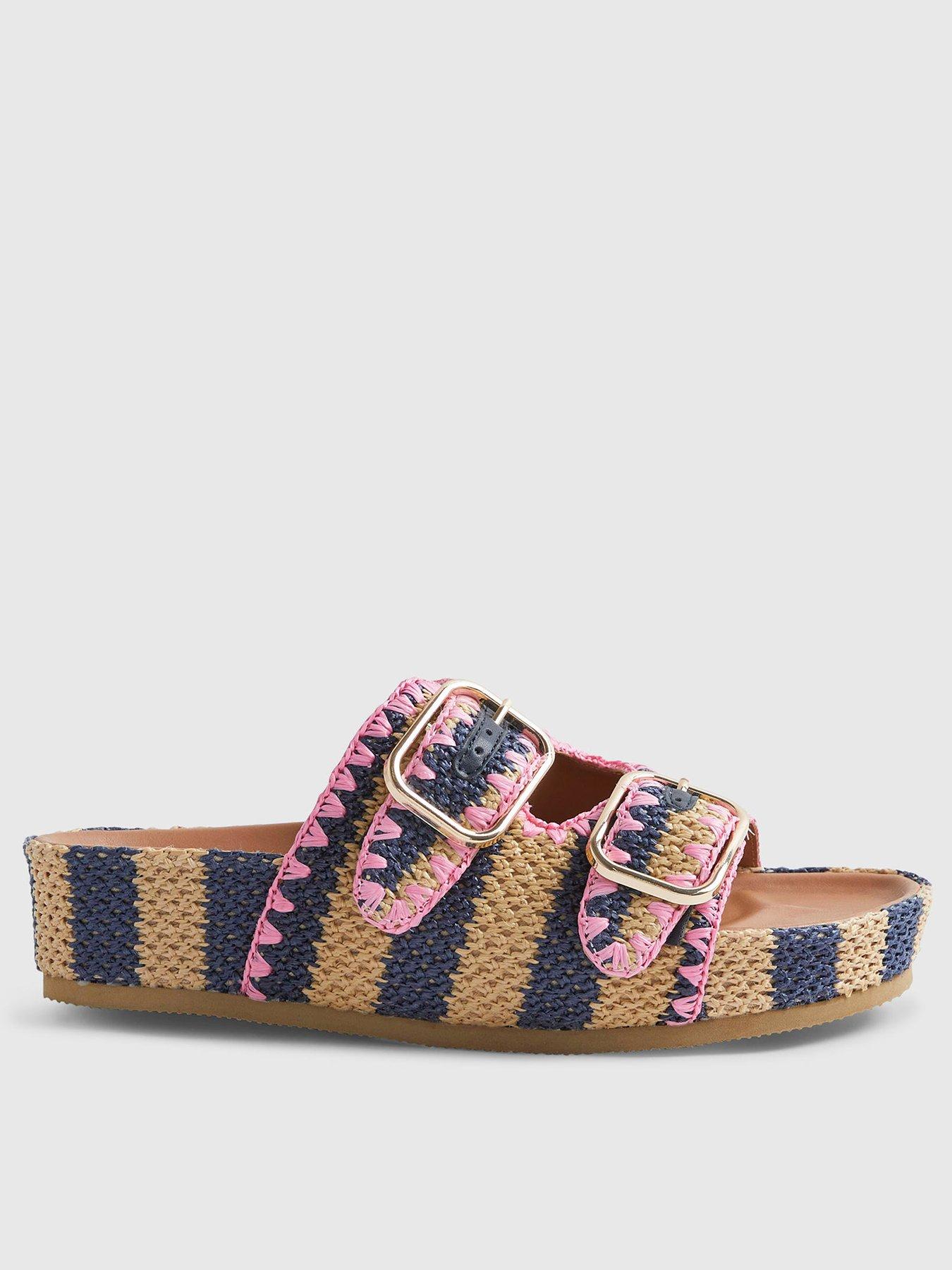 Image 2 of 6 of River Island Stripe Raffia Footbed Sandal - Blue