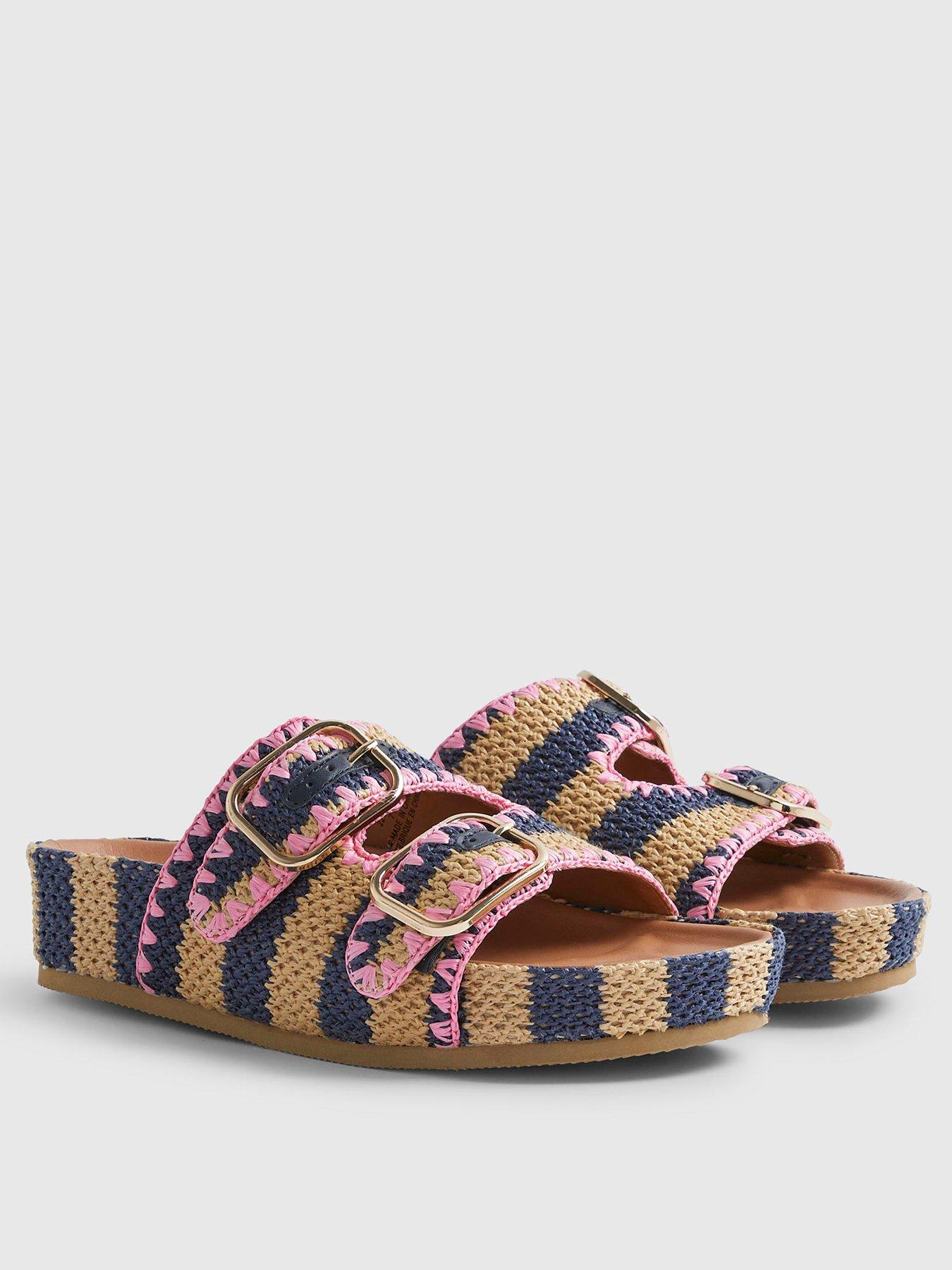 Image 3 of 6 of River Island Stripe Raffia Footbed Sandal - Blue