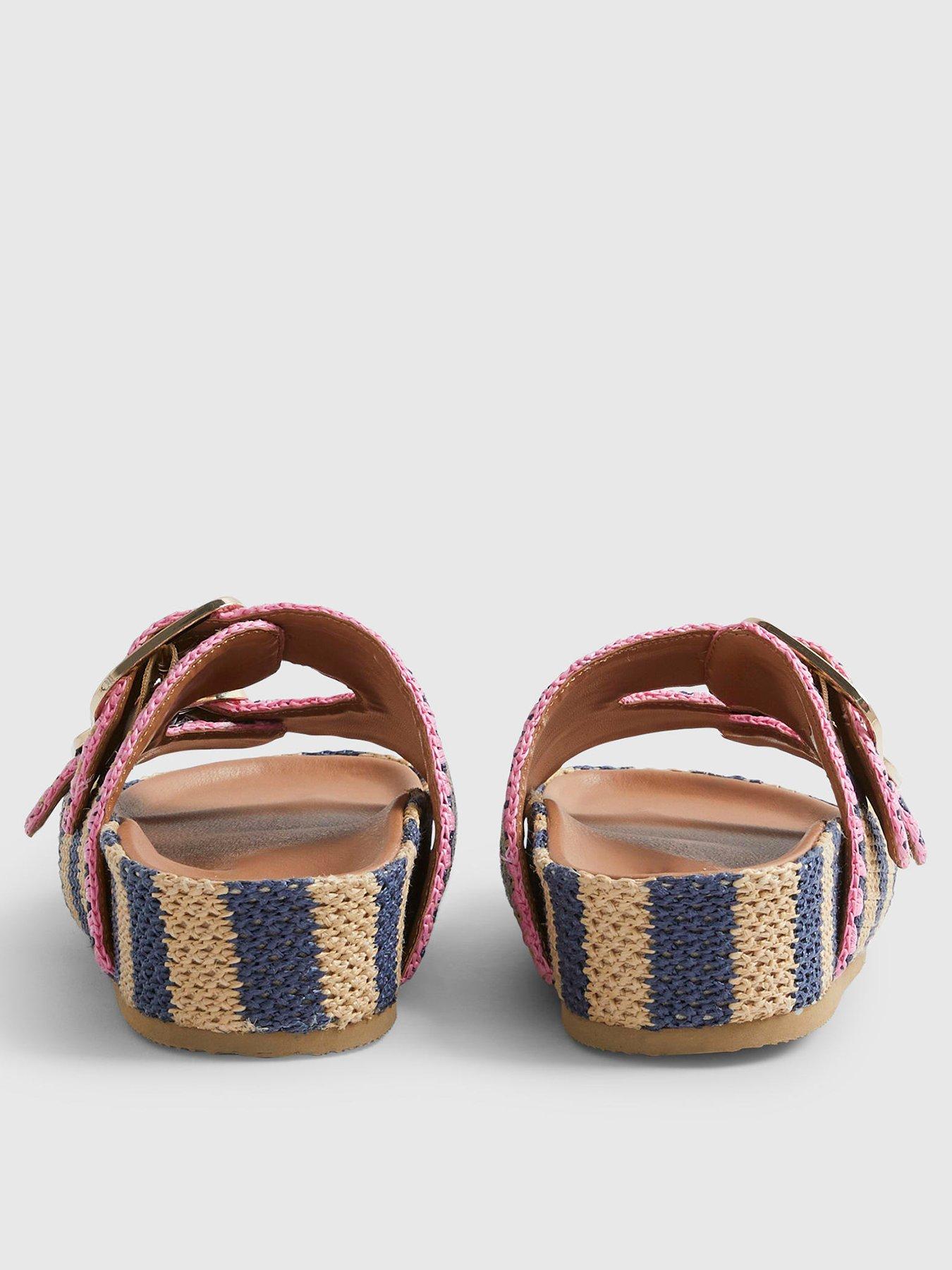 Image 4 of 6 of River Island Stripe Raffia Footbed Sandal - Blue