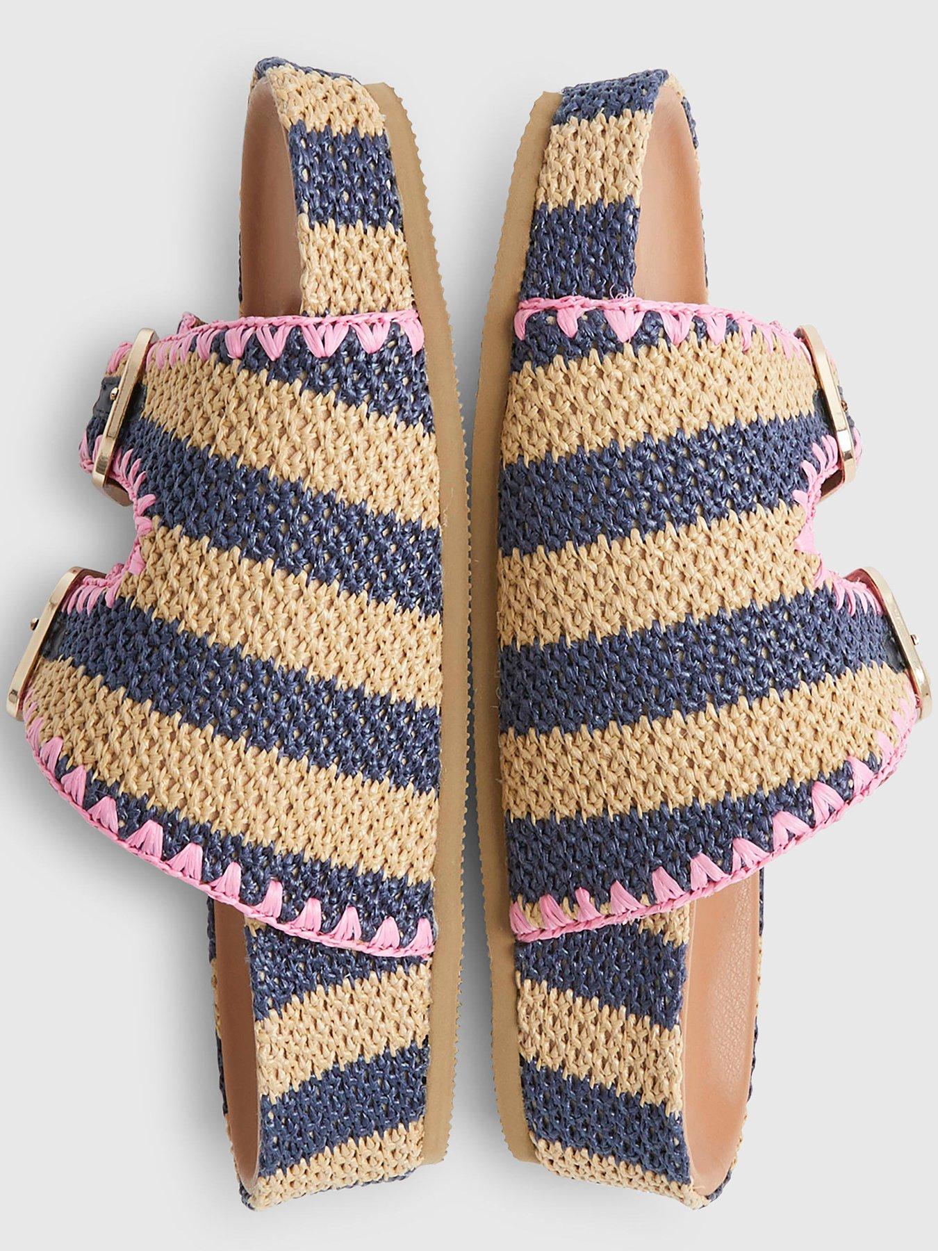 Image 6 of 6 of River Island Stripe Raffia Footbed Sandal - Blue
