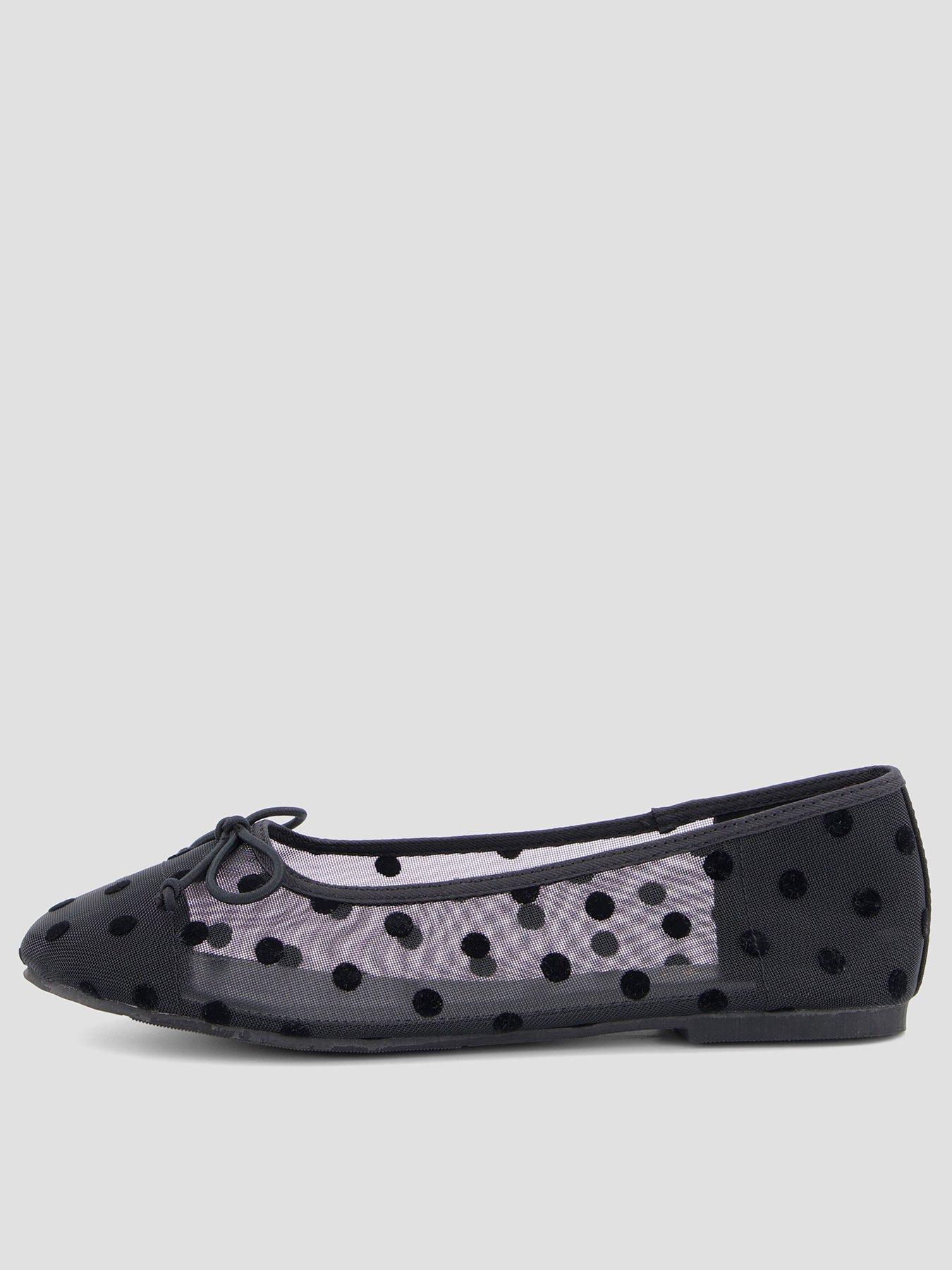Image 1 of 7 of The Very Collection Wide Fit Polka Dot Ballerina Shoes - Black