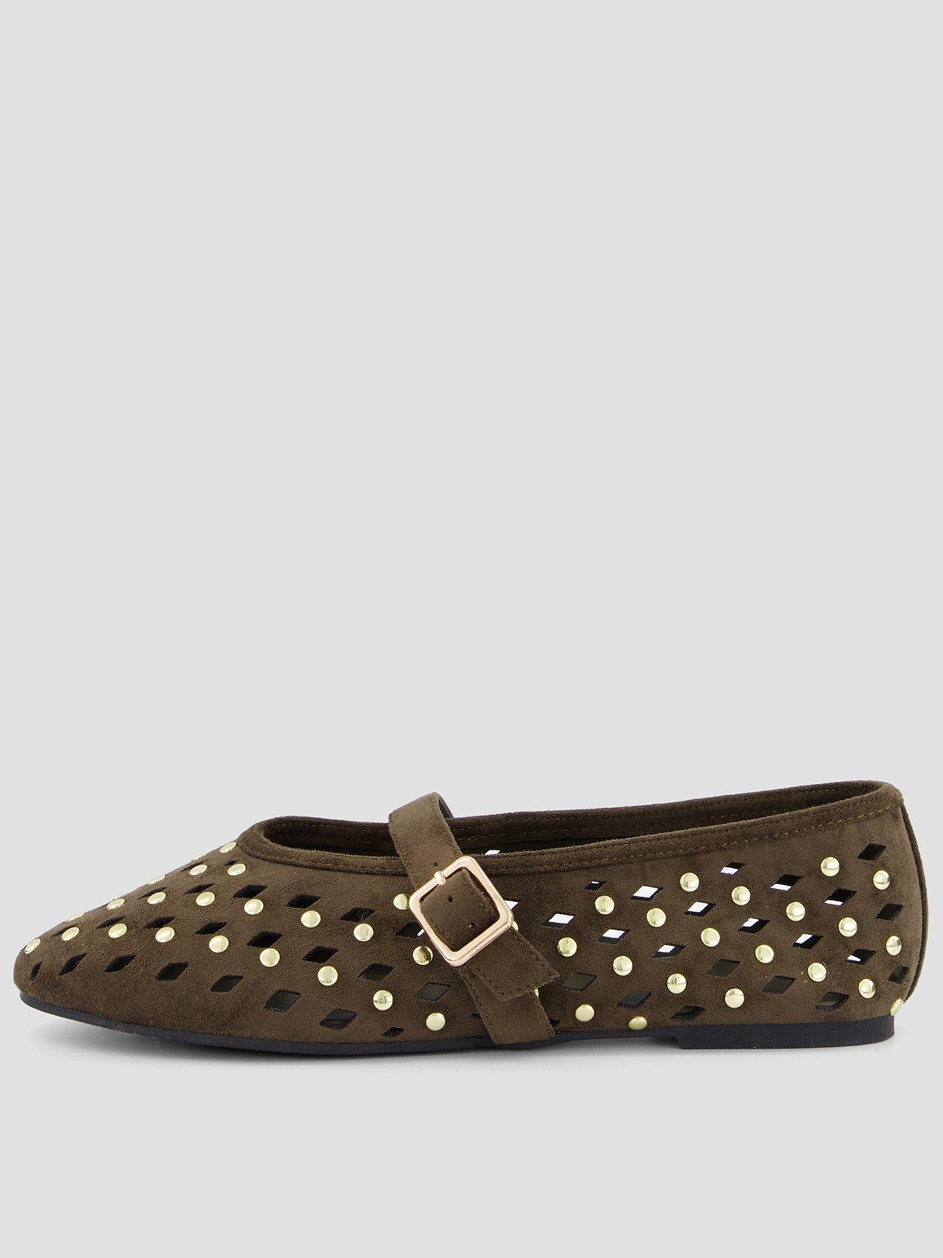 The Very Collection Studded Wide Fit Ballerina Flat Shoes - Brown