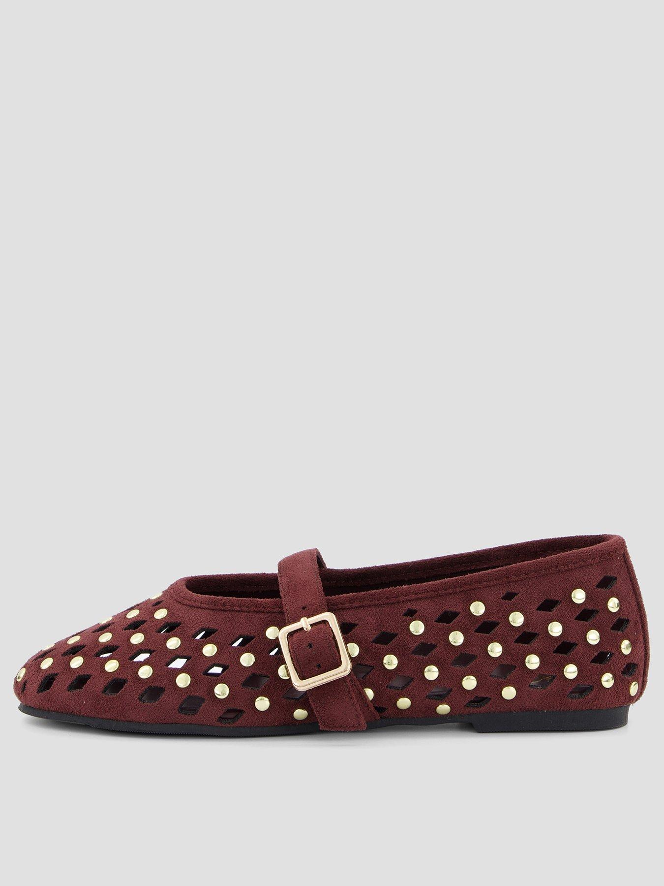 The Very Collection Studded Ballerina Flats - Burgundy