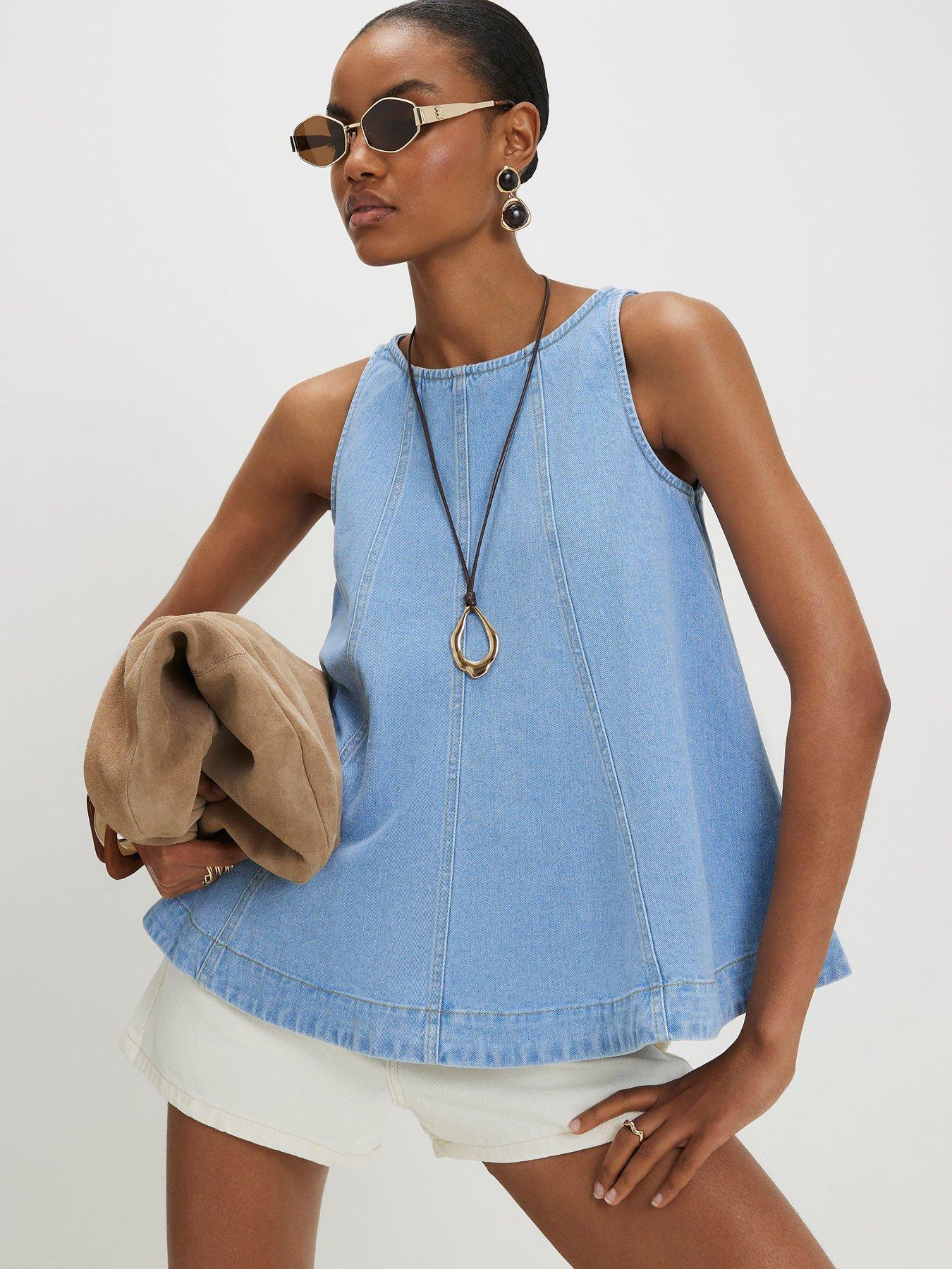 River Island Sally Peplum Seamed Top - Blue