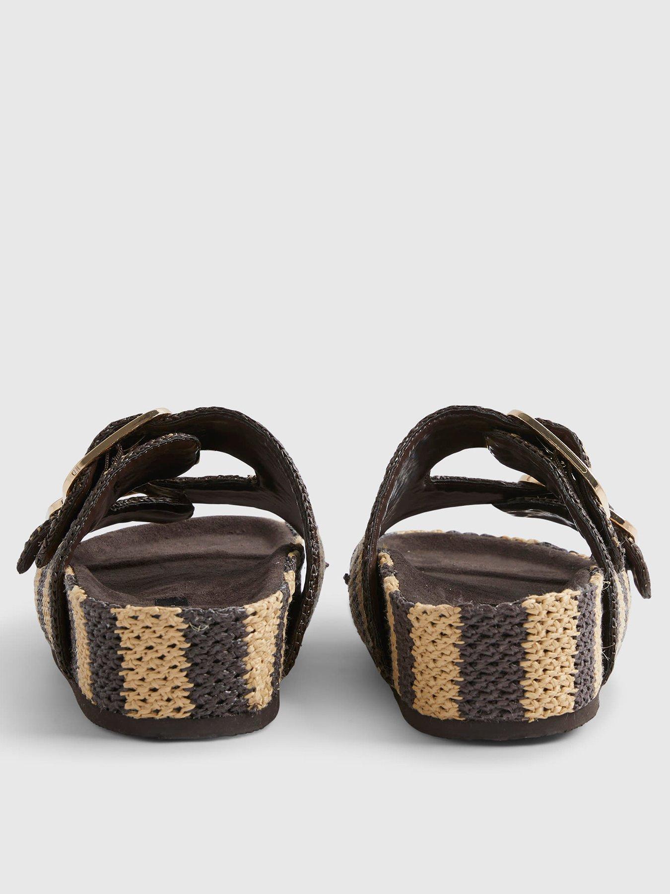 Image 3 of 5 of River Island Stripe Raffia Footbed Sandal - Brown