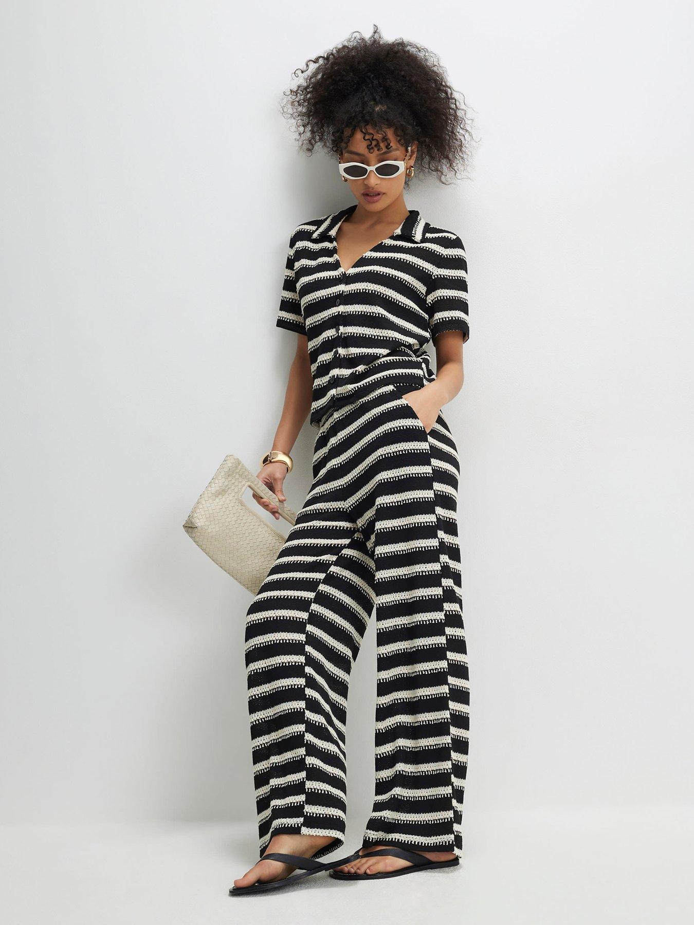  image of river-island-stripe-co-ord-texture-wideleg-trouser-black