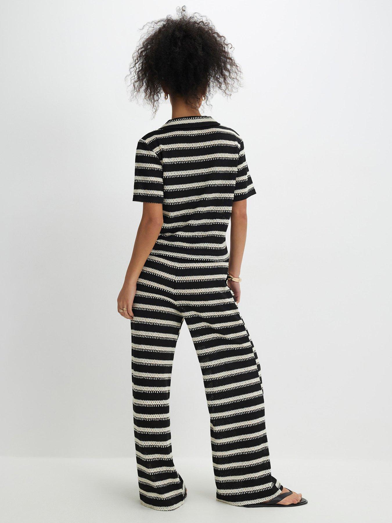  image of river-island-stripe-co-ord-texture-wideleg-trouser-black